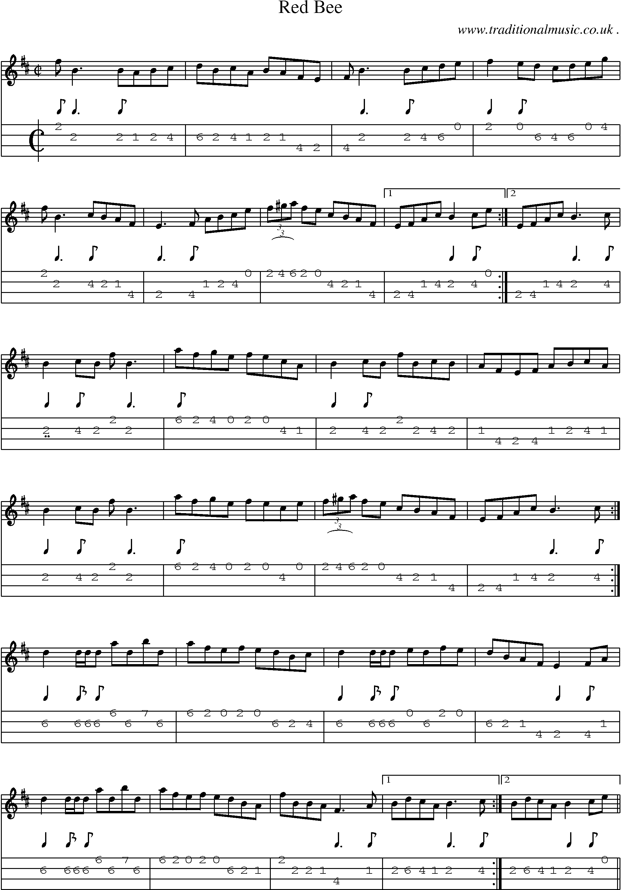 Sheet-Music and Mandolin Tabs for Red Bee