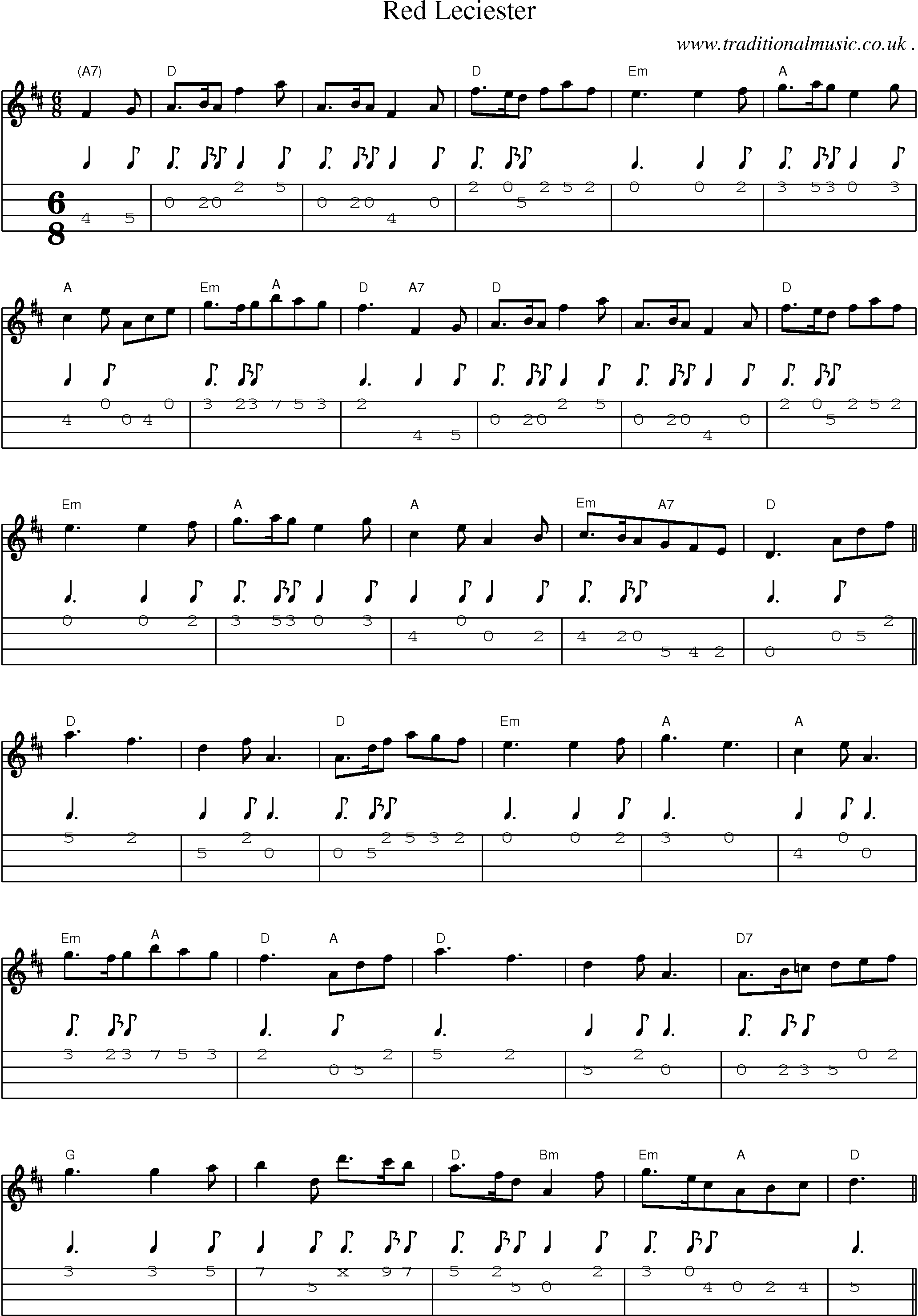 Sheet-Music and Mandolin Tabs for Red Leciester
