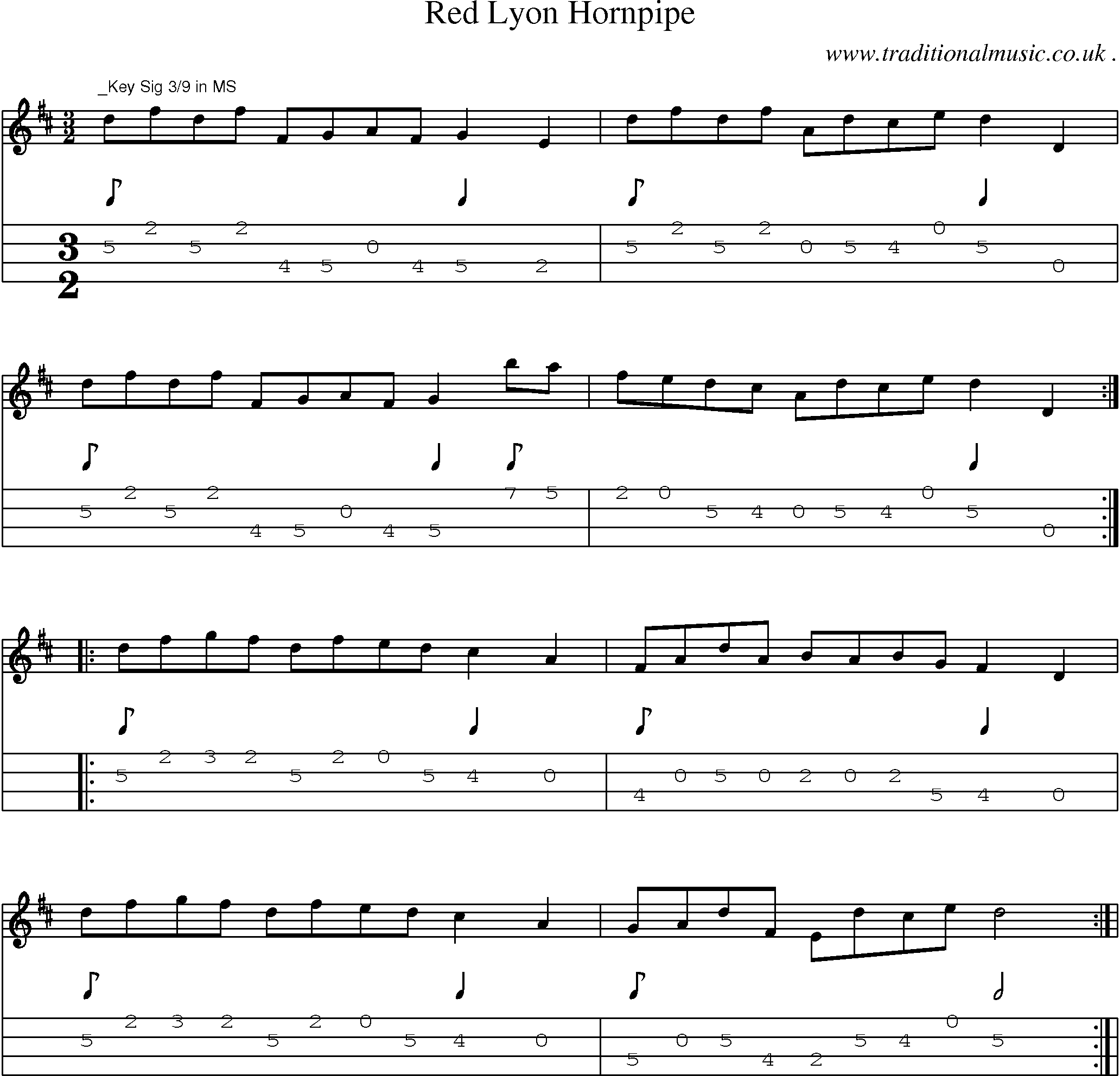 Sheet-Music and Mandolin Tabs for Red Lyon Hornpipe