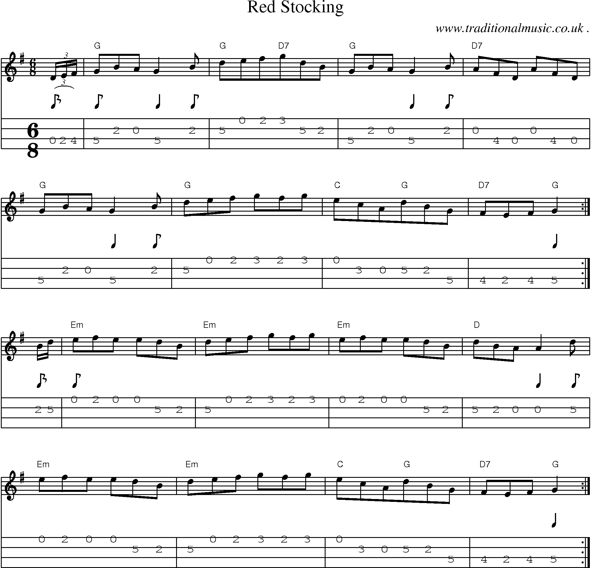 Sheet-Music and Mandolin Tabs for Red Stocking