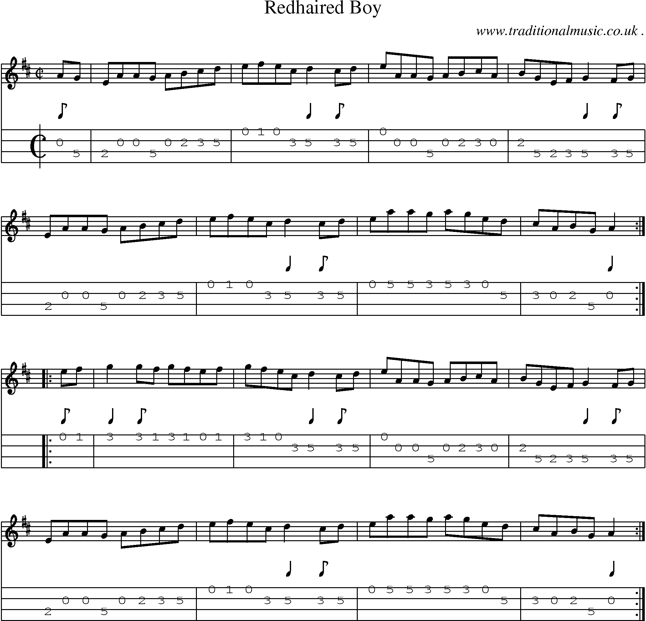 Sheet-Music and Mandolin Tabs for Redhaired Boy