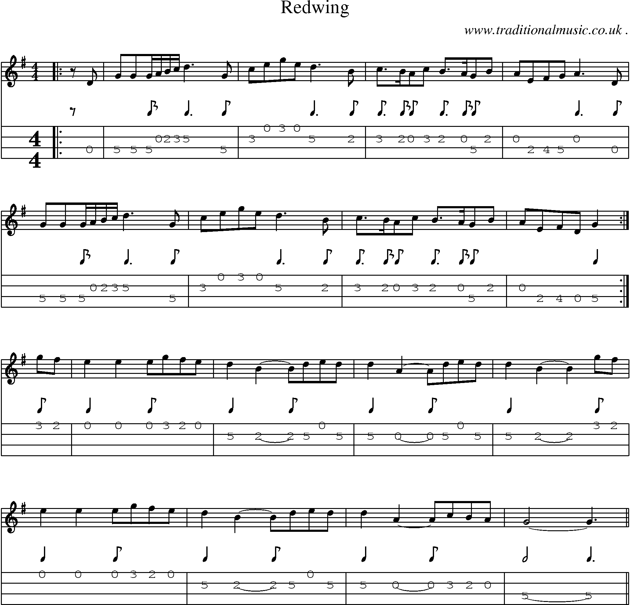 Sheet-Music and Mandolin Tabs for Redwing