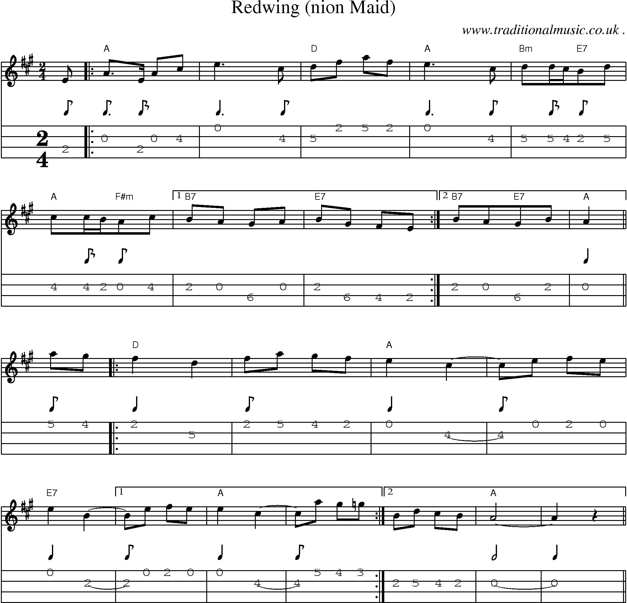 Sheet-Music and Mandolin Tabs for Redwing (nion Maid)