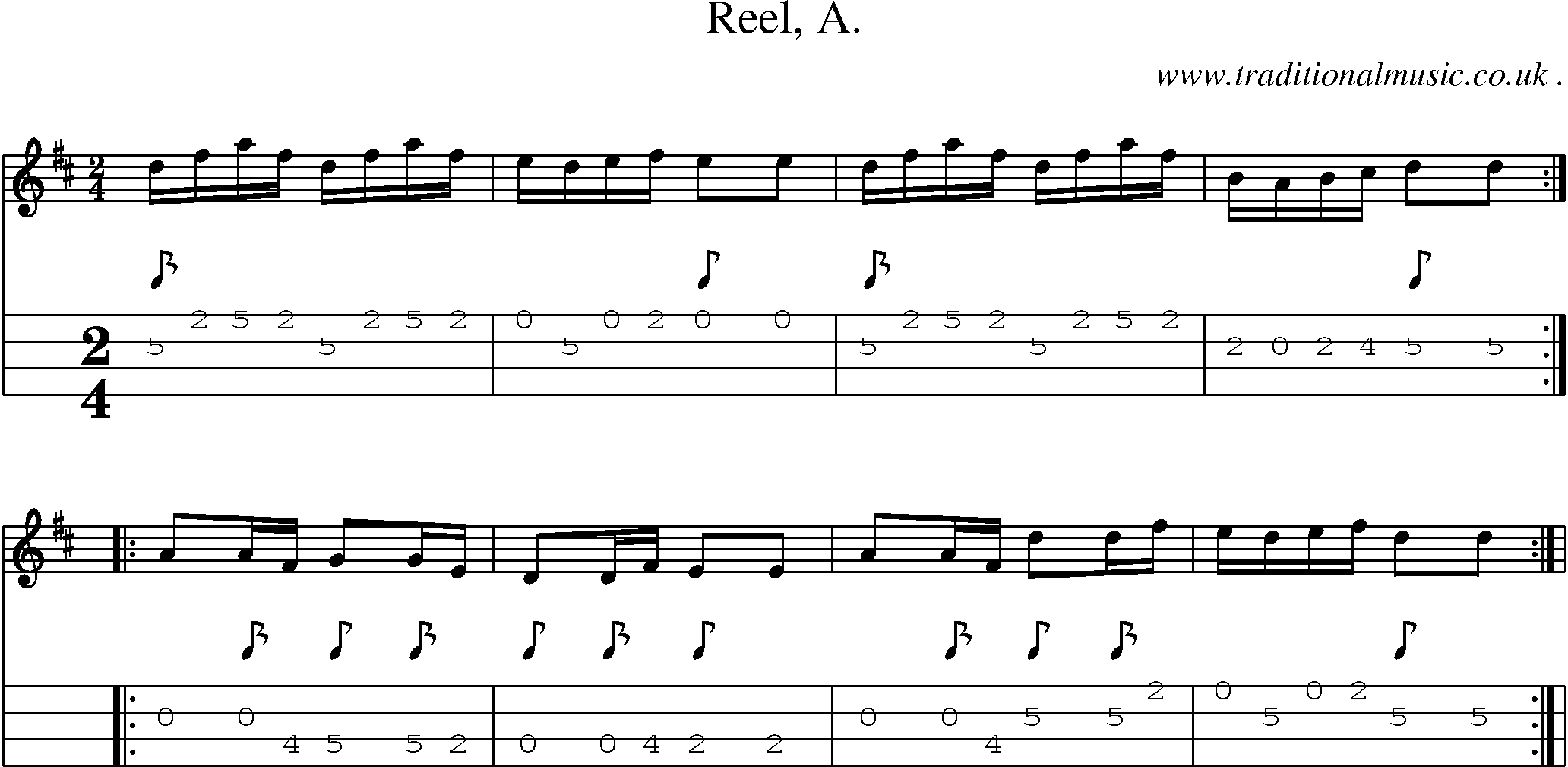 Sheet-Music and Mandolin Tabs for Reel A