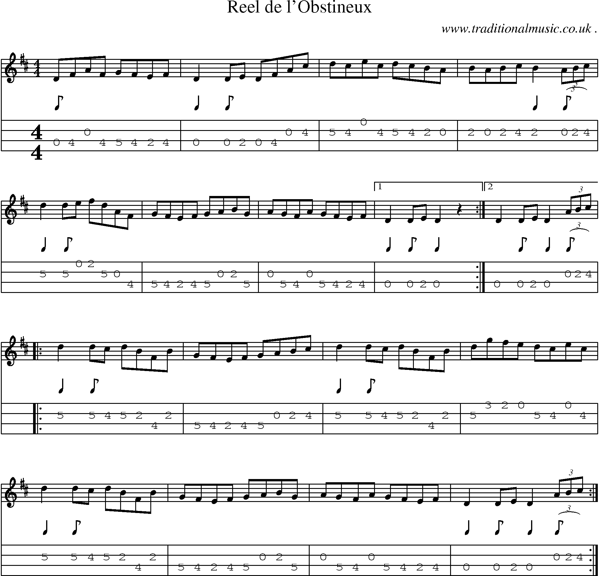 Sheet-Music and Mandolin Tabs for Reel De Lobstineux