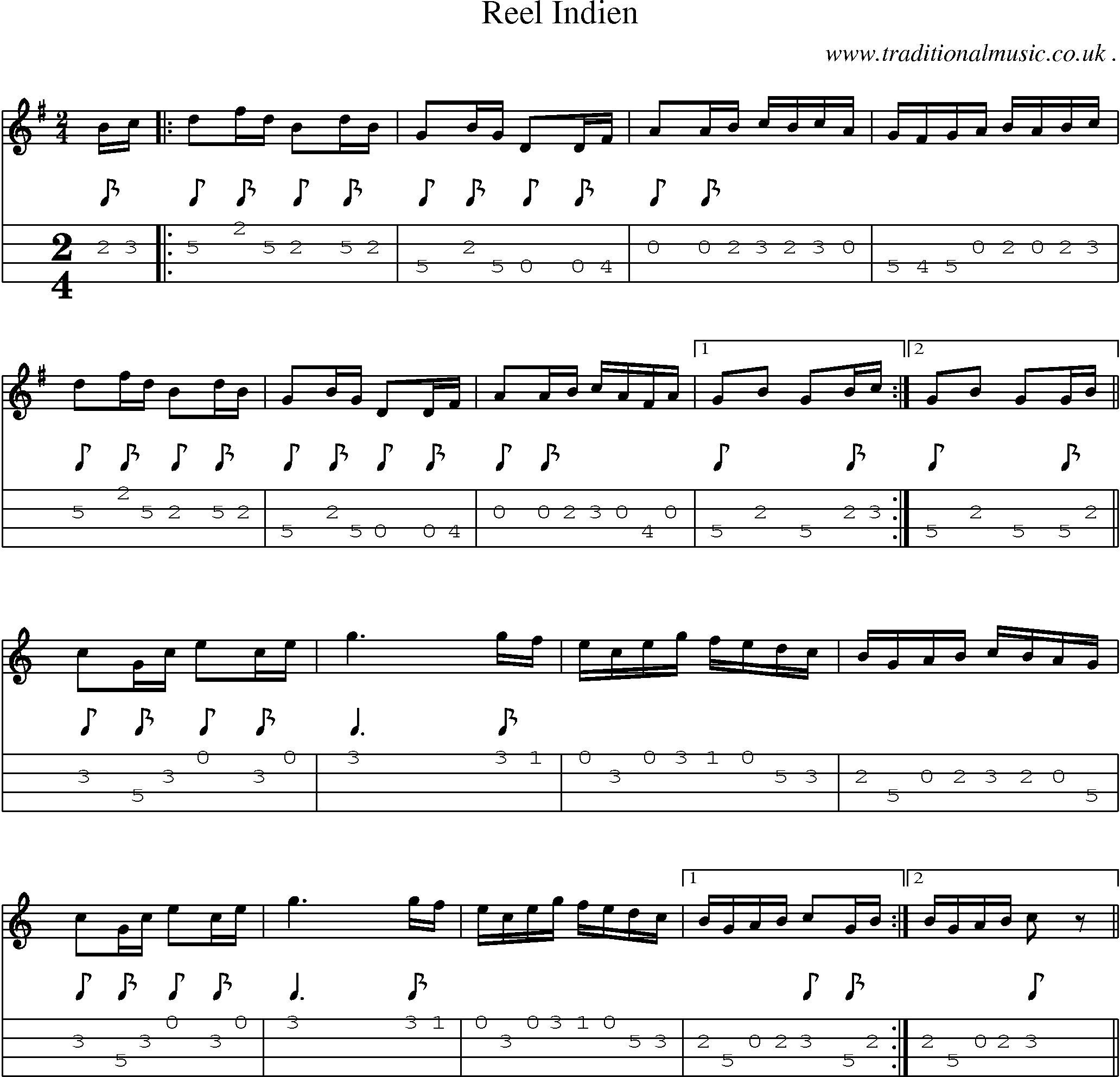 Sheet-Music and Mandolin Tabs for Reel Indien
