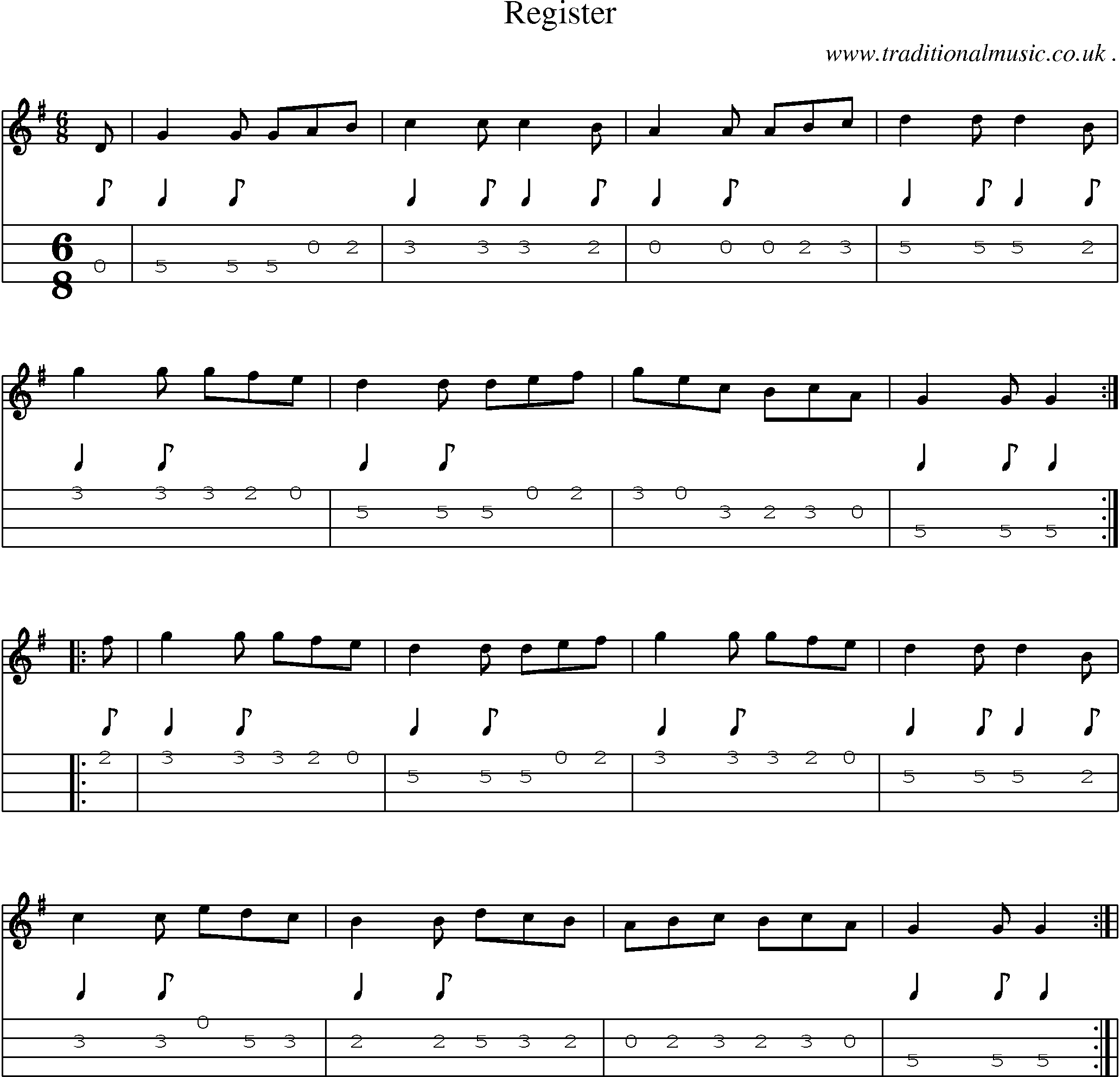 Sheet-Music and Mandolin Tabs for Register