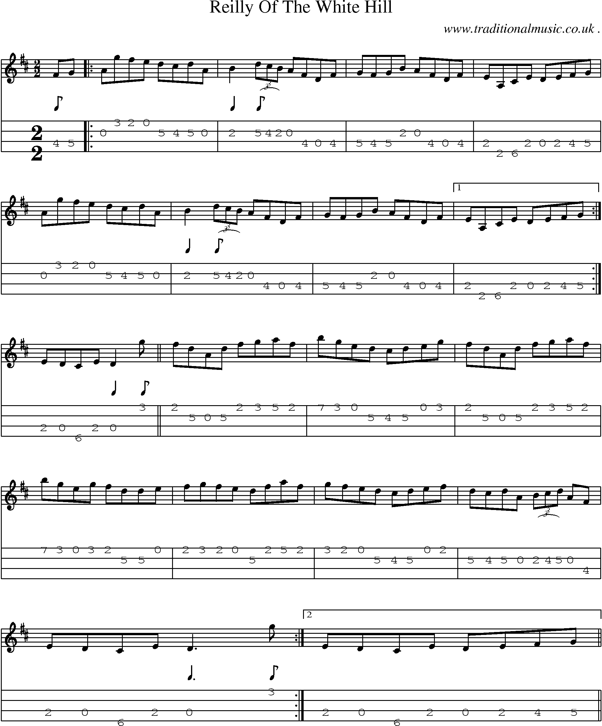 Sheet-Music and Mandolin Tabs for Reilly Of The White Hill