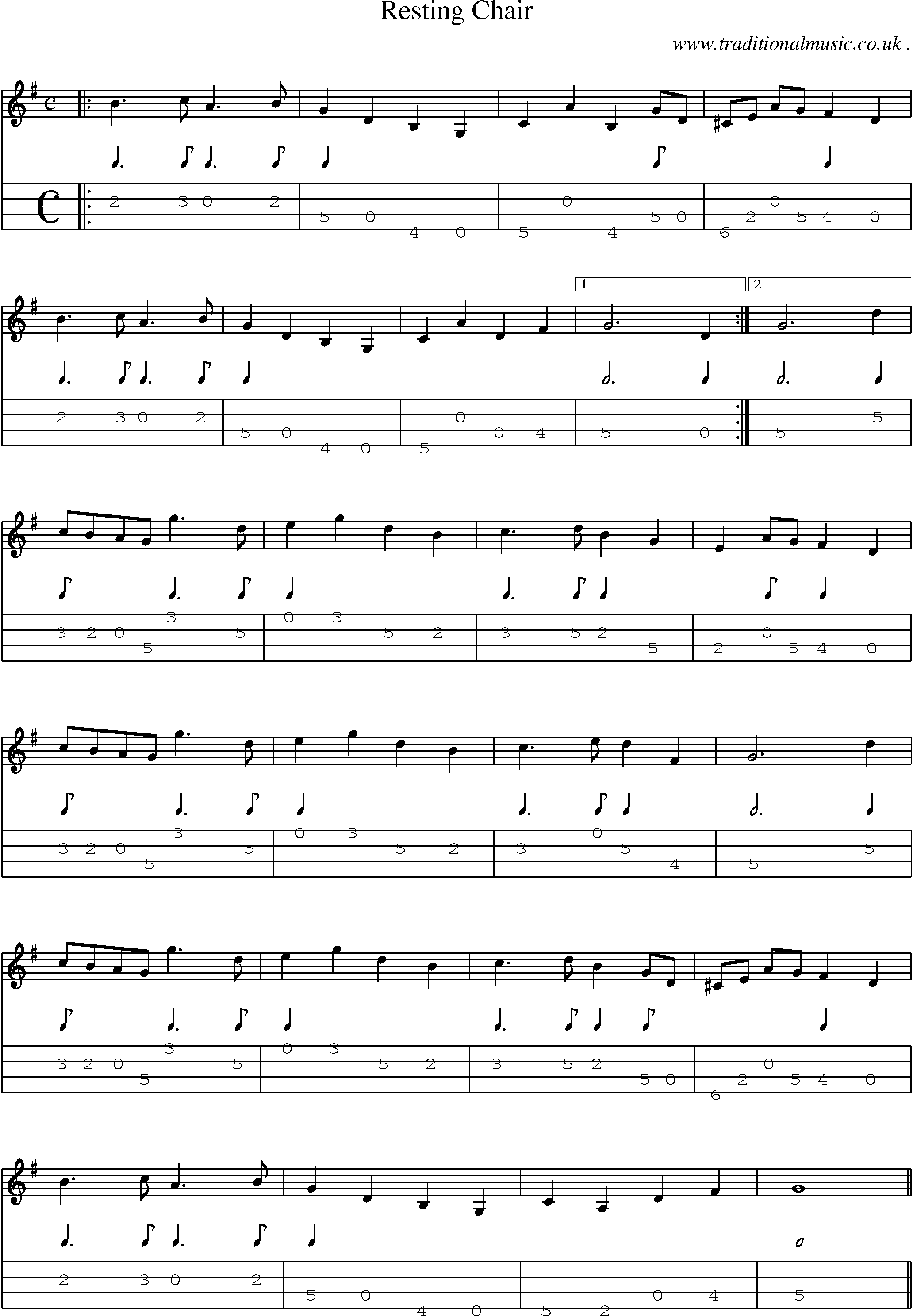 Sheet-Music and Mandolin Tabs for Resting Chair