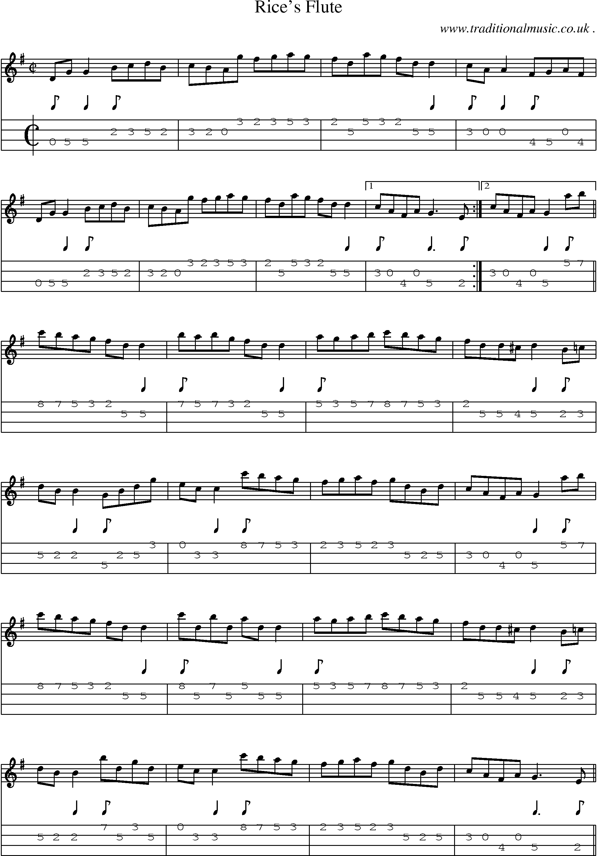 Sheet-Music and Mandolin Tabs for Rices Flute