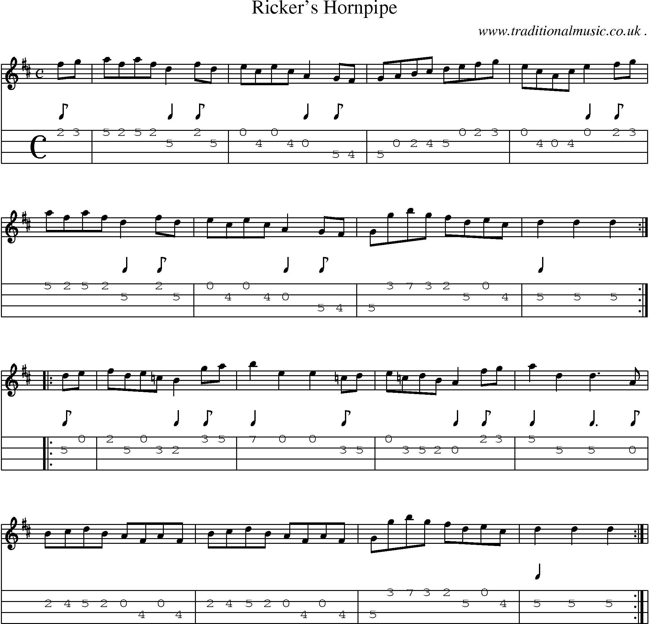 Sheet-Music and Mandolin Tabs for Ricker Hornpipe