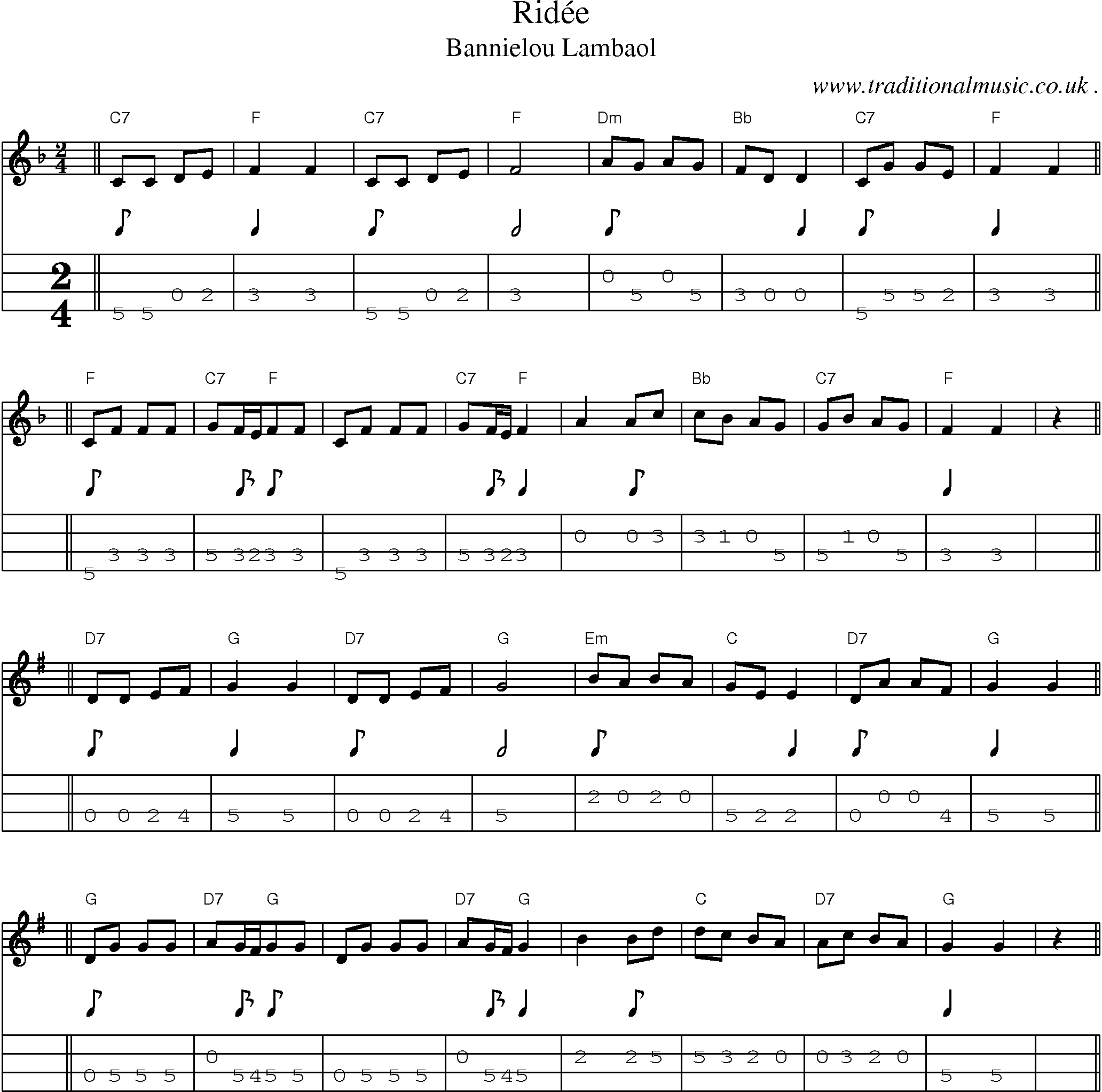 Sheet-Music and Mandolin Tabs for Ridee