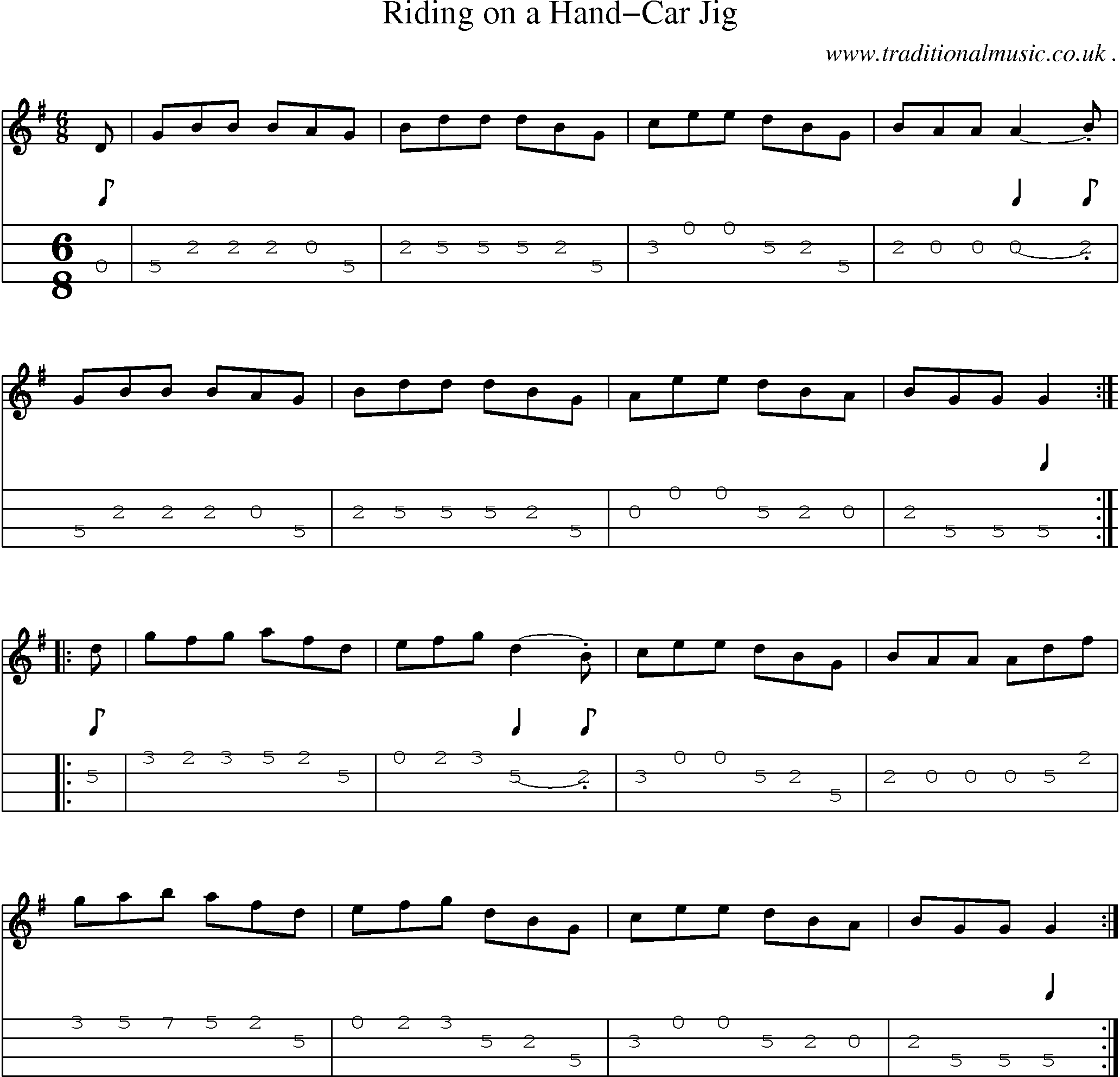 Sheet-Music and Mandolin Tabs for Riding On A Hand-car Jig