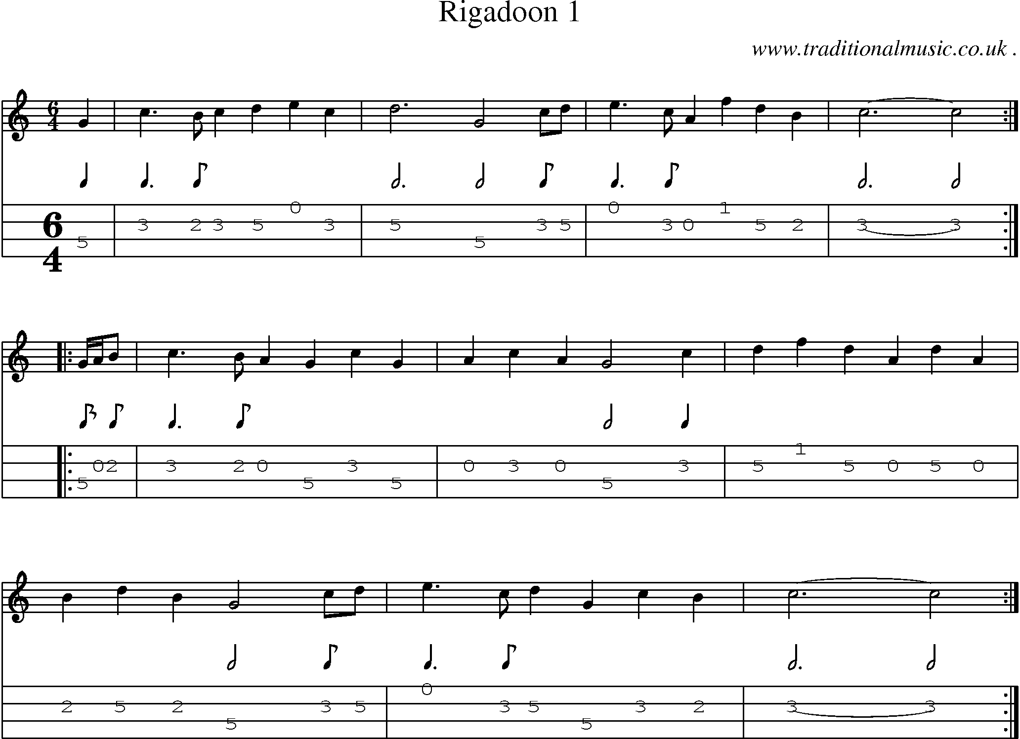 Sheet-Music and Mandolin Tabs for Rigadoon 1