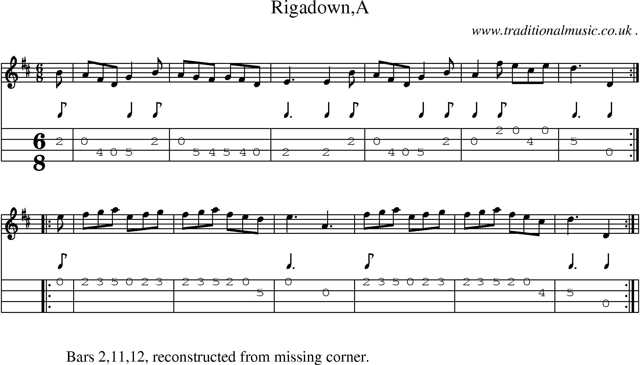 Sheet-Music and Mandolin Tabs for Rigadowna