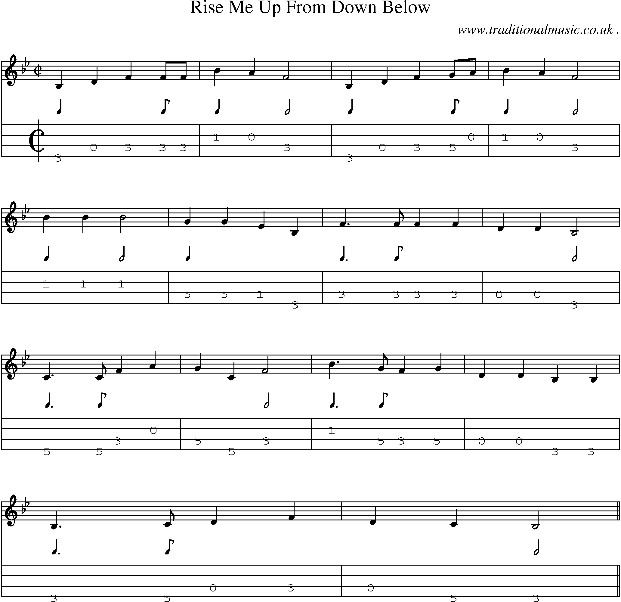 Sheet-Music and Mandolin Tabs for Rise Me Up From Down Below