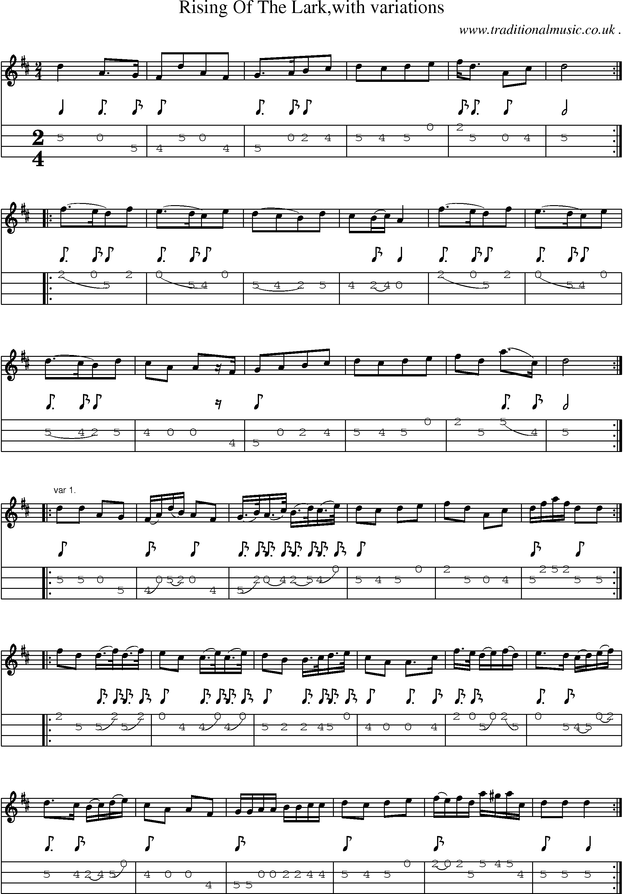 Sheet-Music and Mandolin Tabs for Rising Of The Larkwith Variations
