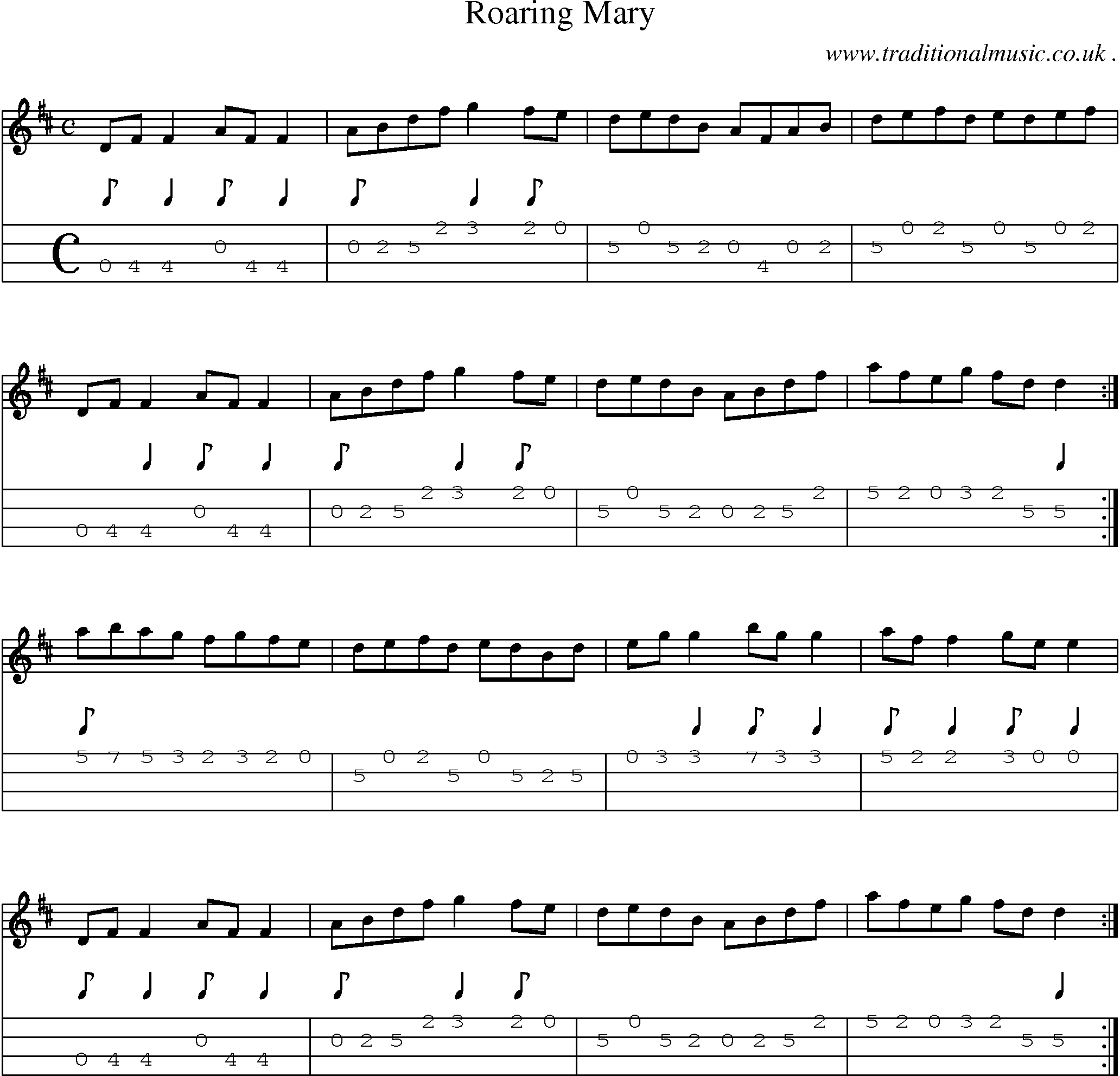 Sheet-Music and Mandolin Tabs for Roaring Mary