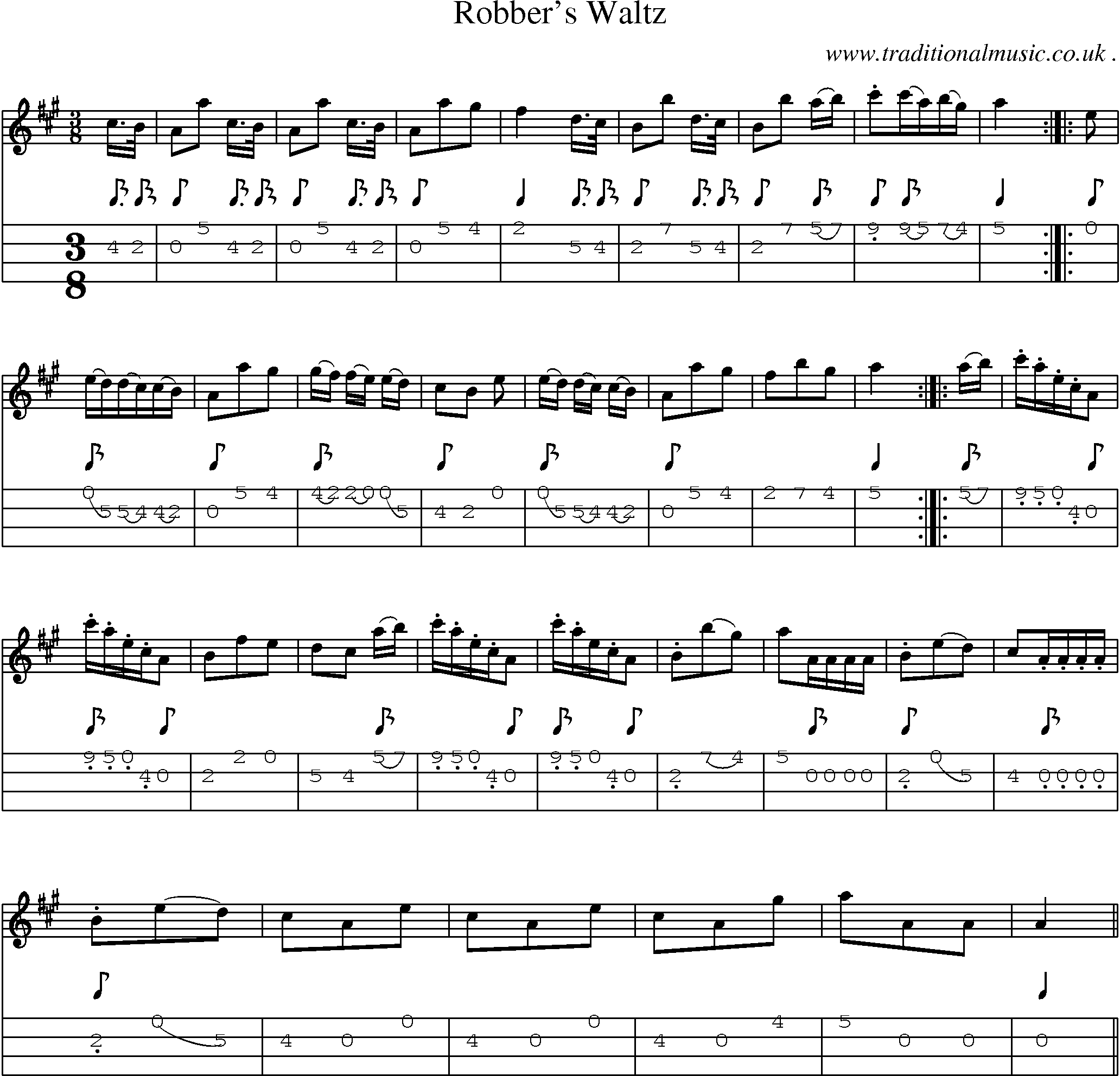 Sheet-Music and Mandolin Tabs for Robbers Waltz