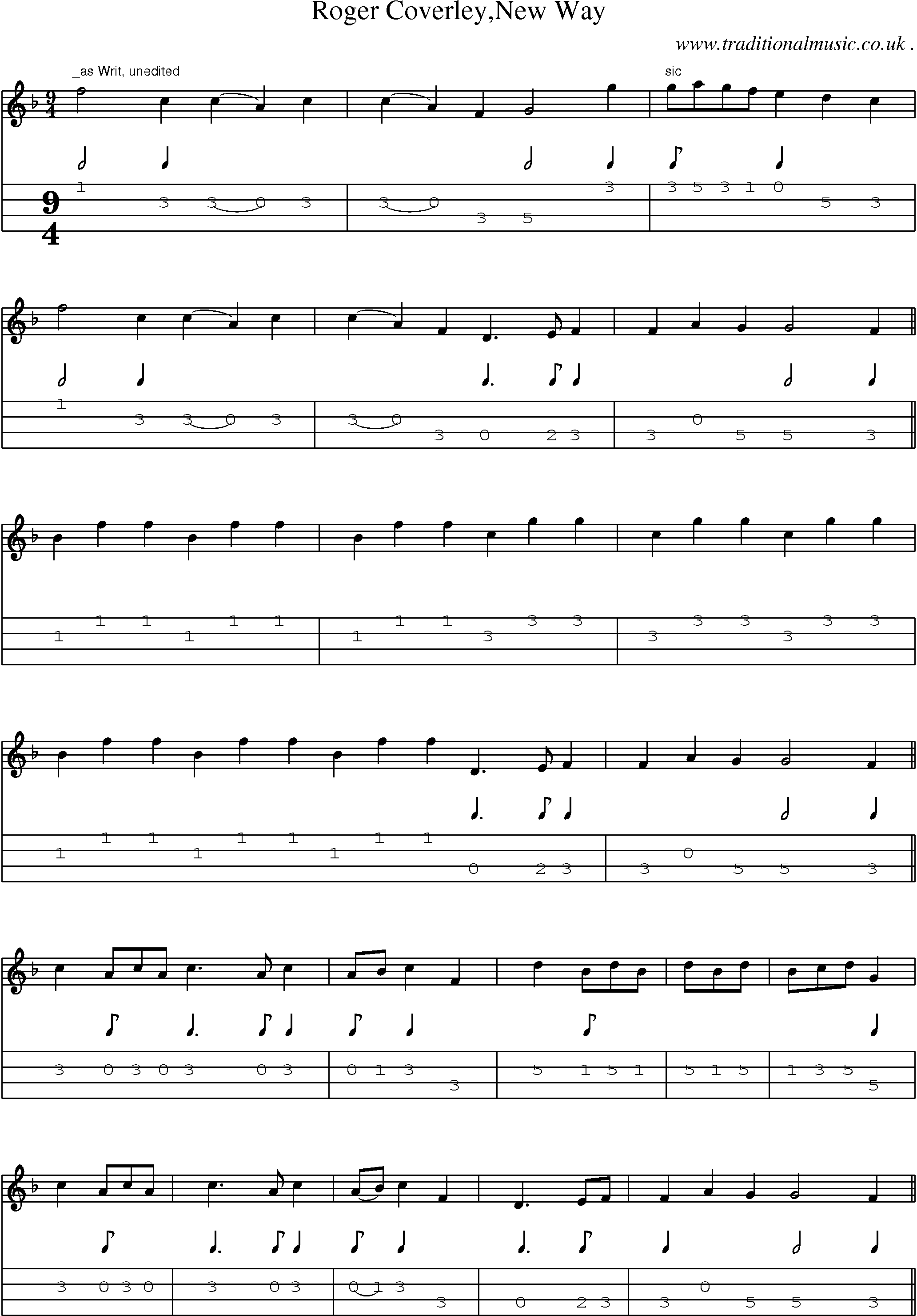 Sheet-Music and Mandolin Tabs for Roger Coverleynew Way