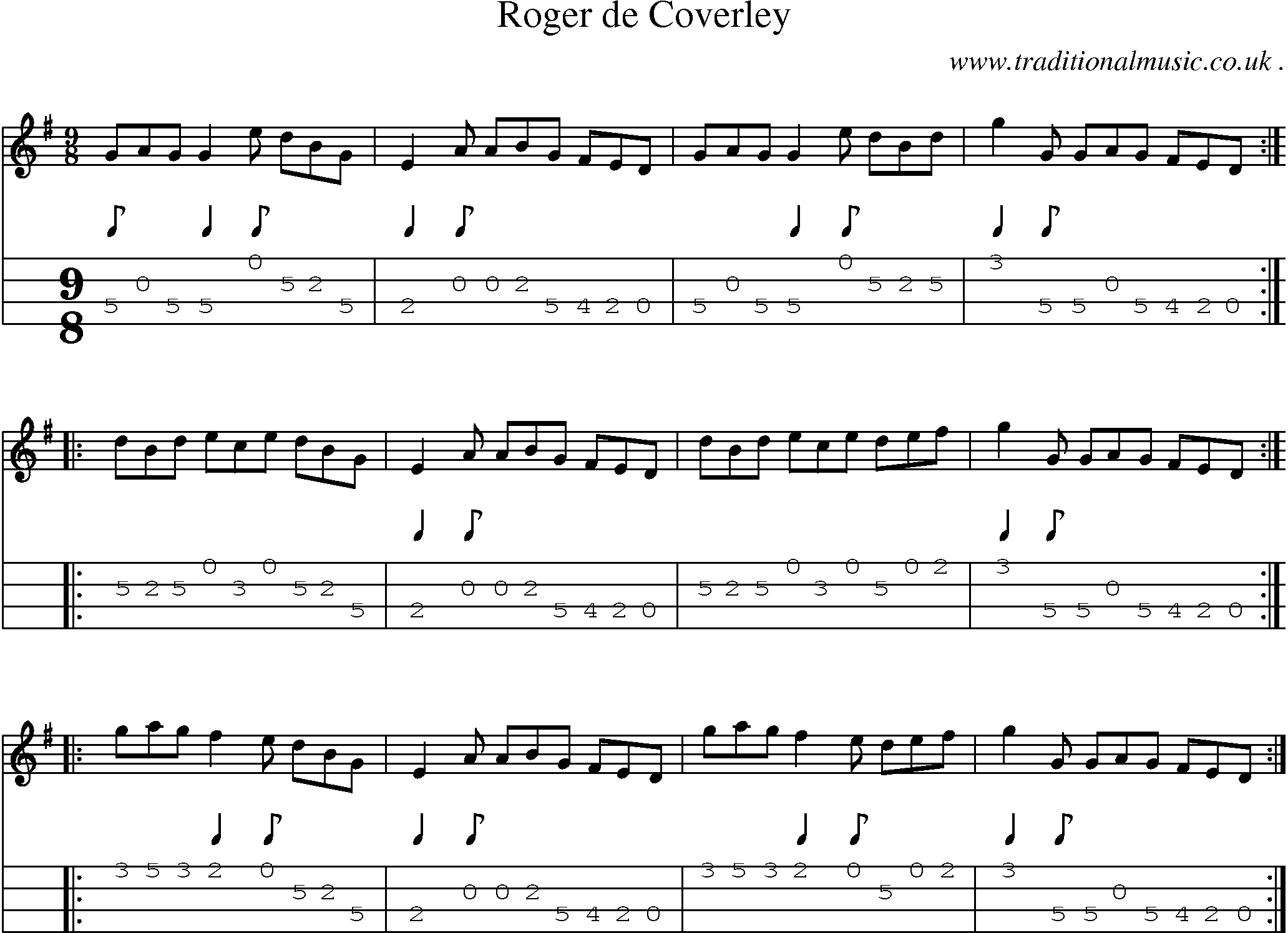 Sheet-Music and Mandolin Tabs for Roger De Coverley