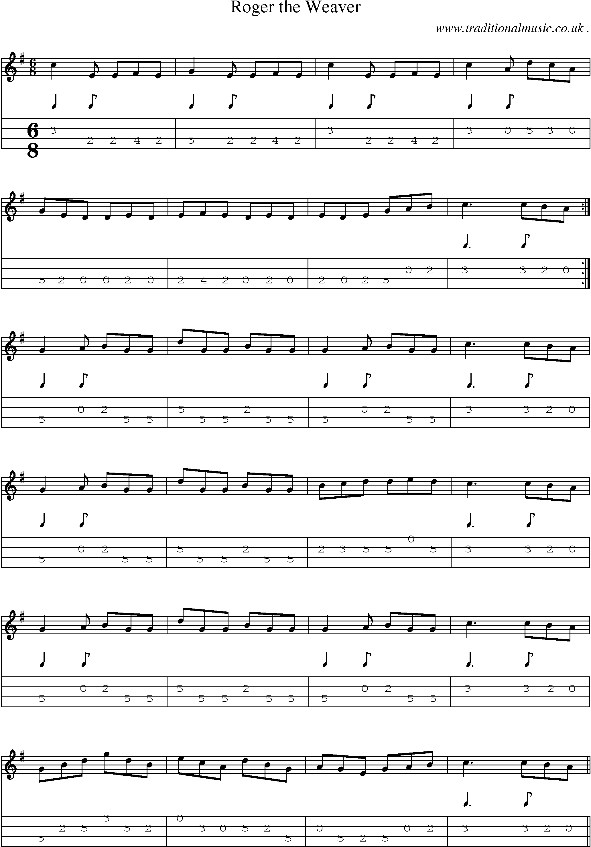 Sheet-Music and Mandolin Tabs for Roger The Weaver