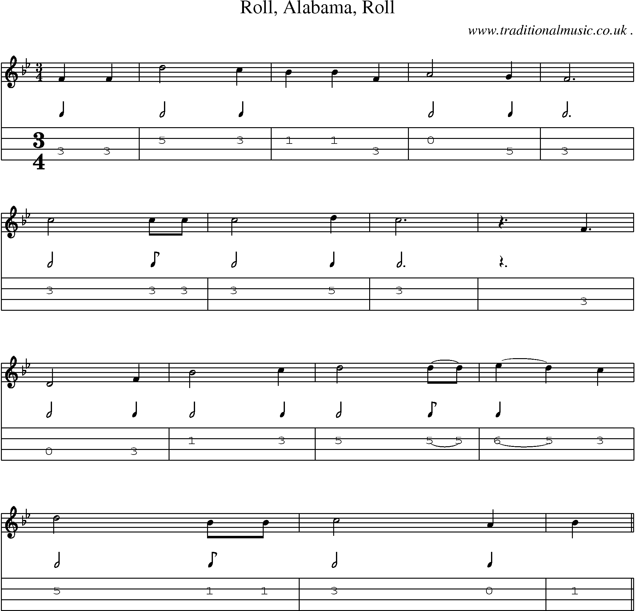 Sheet-Music and Mandolin Tabs for Roll Alabama Roll