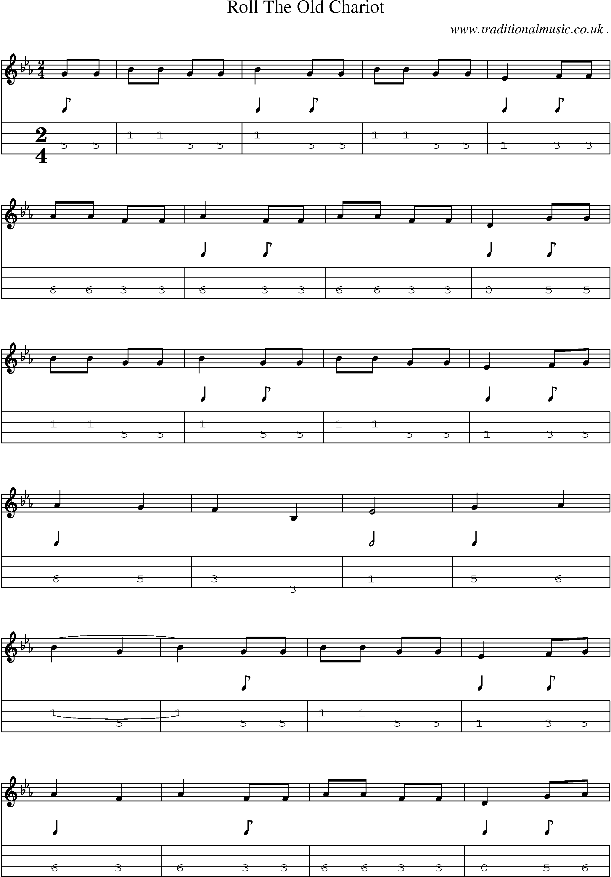 Sheet-Music and Mandolin Tabs for Roll The Old Chariot