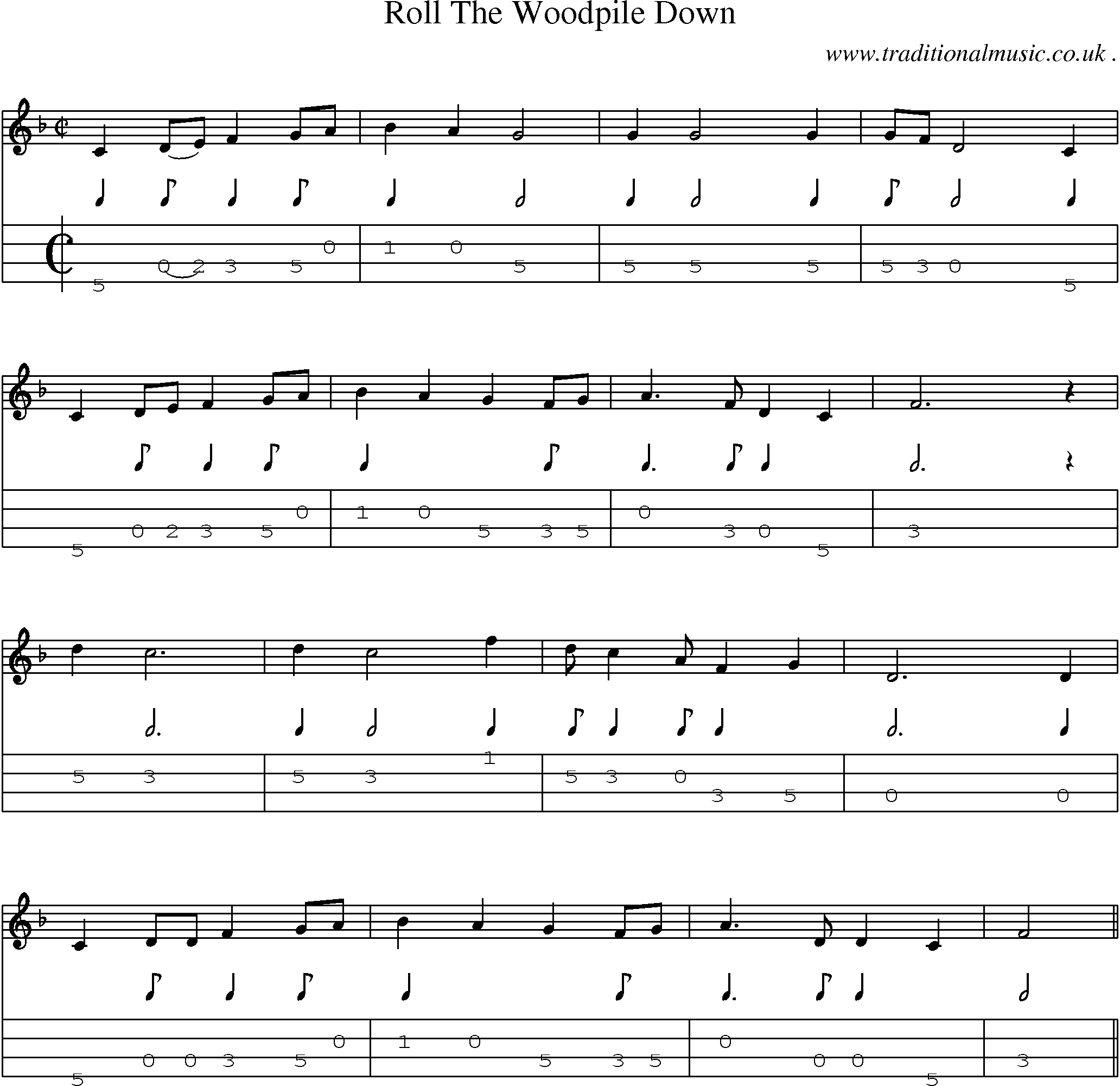Sheet-Music and Mandolin Tabs for Roll The Woodpile Down