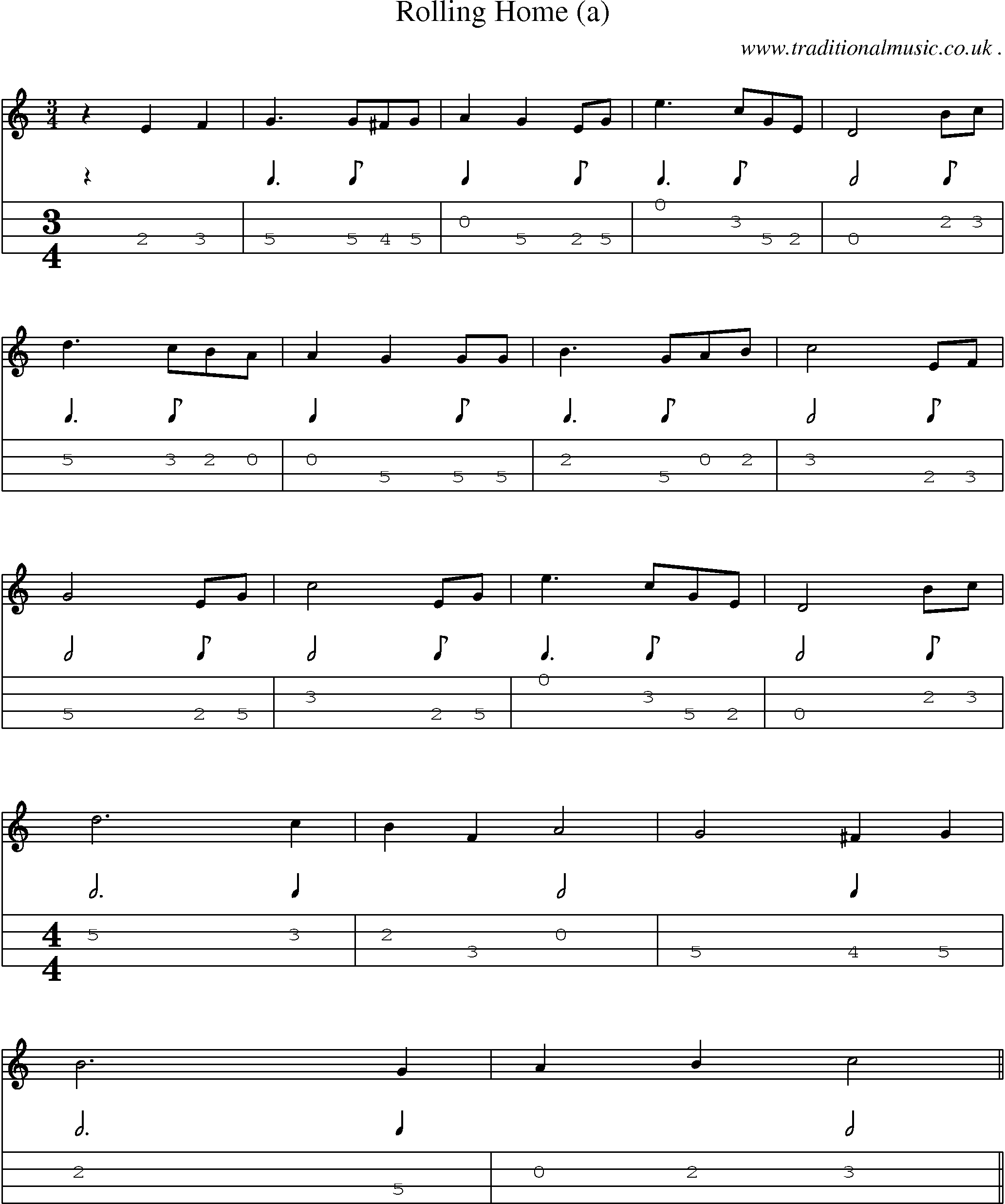 Sheet-Music and Mandolin Tabs for Rolling Home (a)