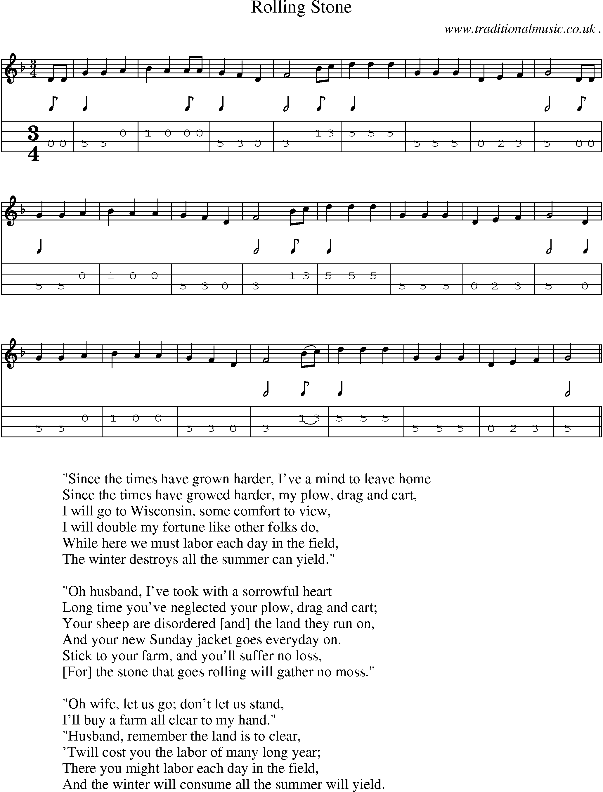 Sheet-Music and Mandolin Tabs for Rolling Stone