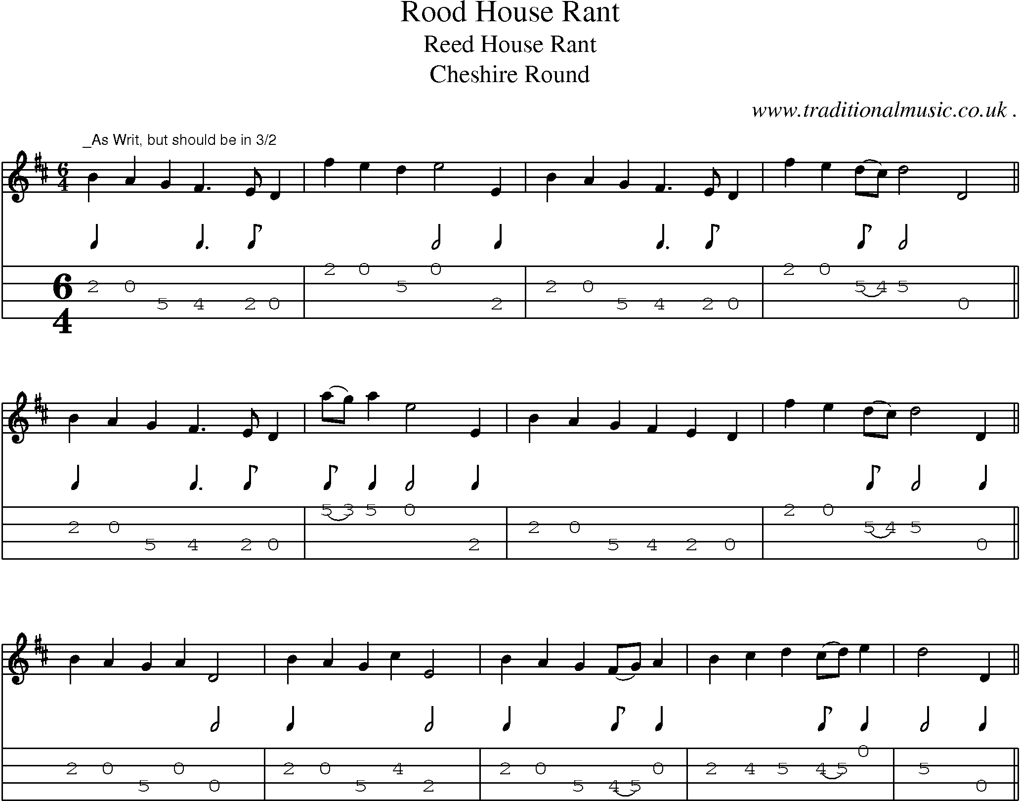 Sheet-Music and Mandolin Tabs for Rood House Rant