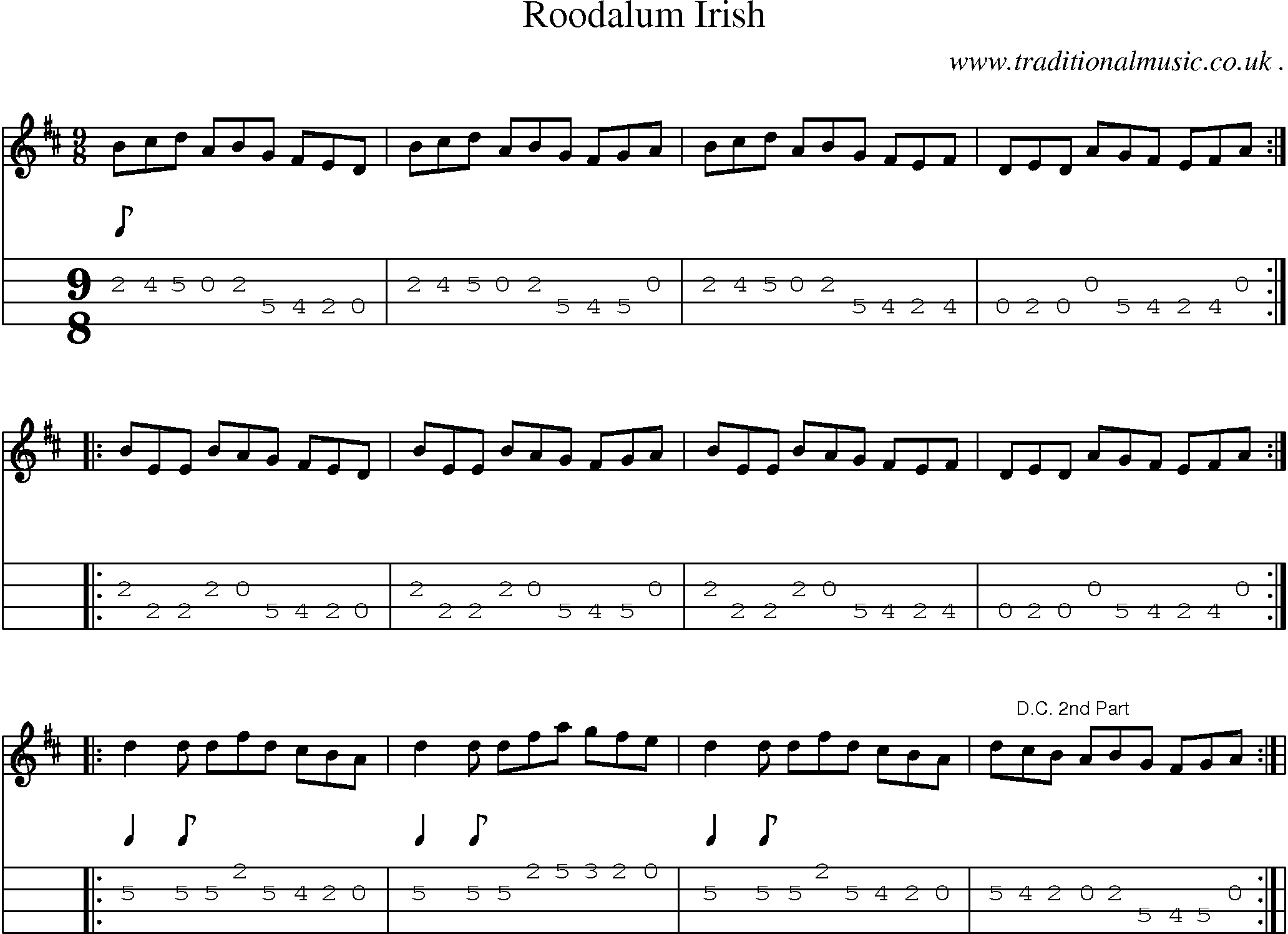 Sheet-Music and Mandolin Tabs for Roodalum Irish