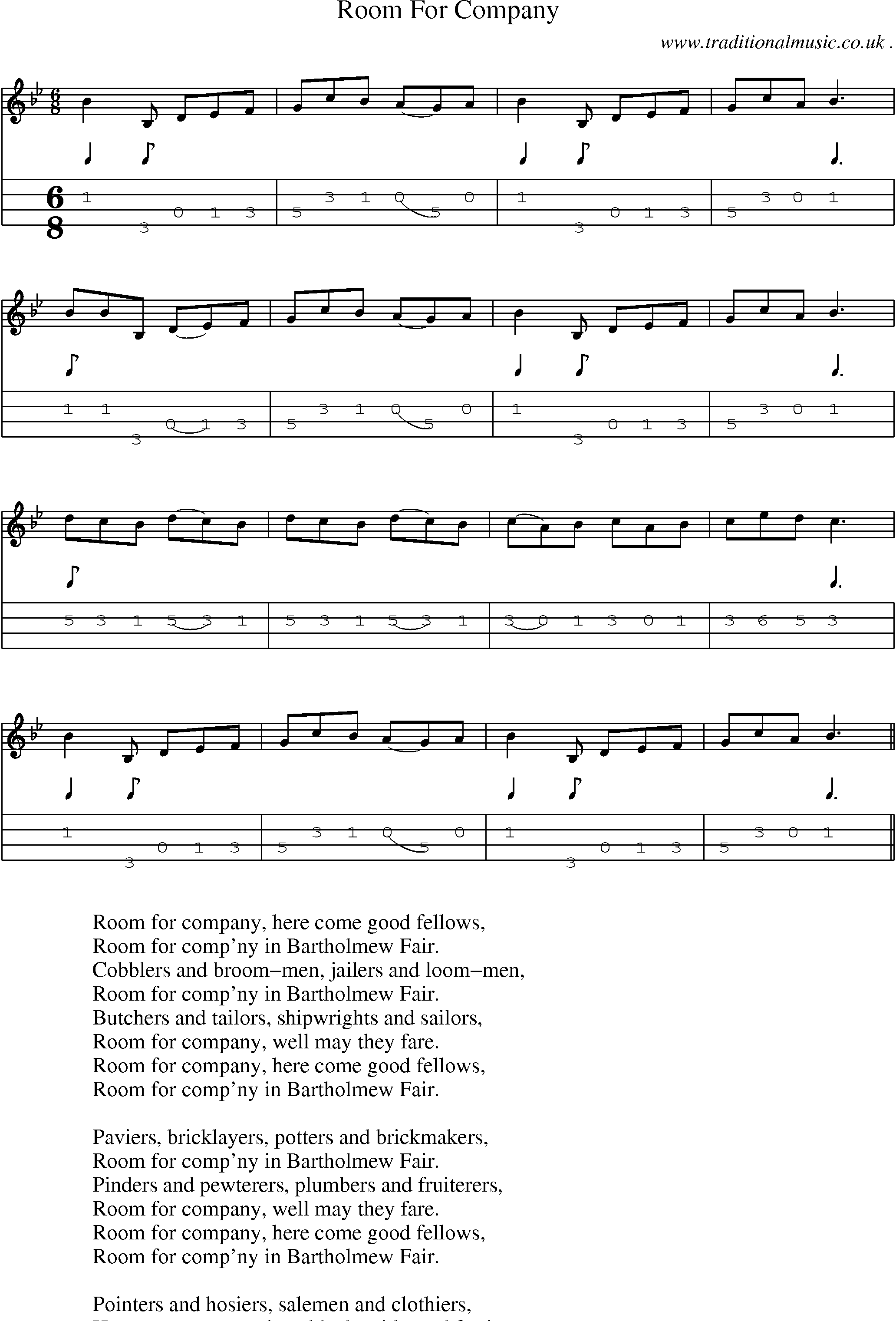 Sheet-Music and Mandolin Tabs for Room For Company