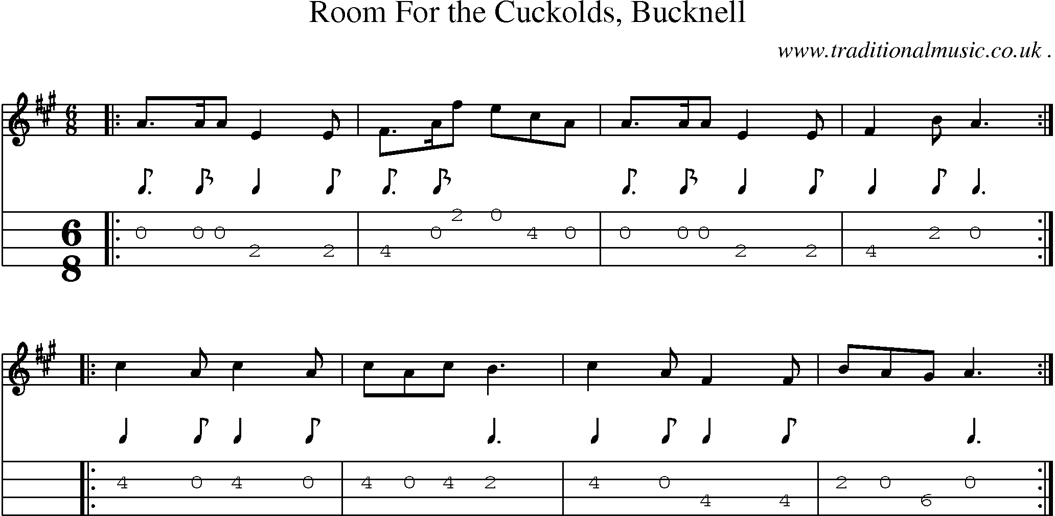 Sheet-Music and Mandolin Tabs for Room For The Cuckolds Bucknell
