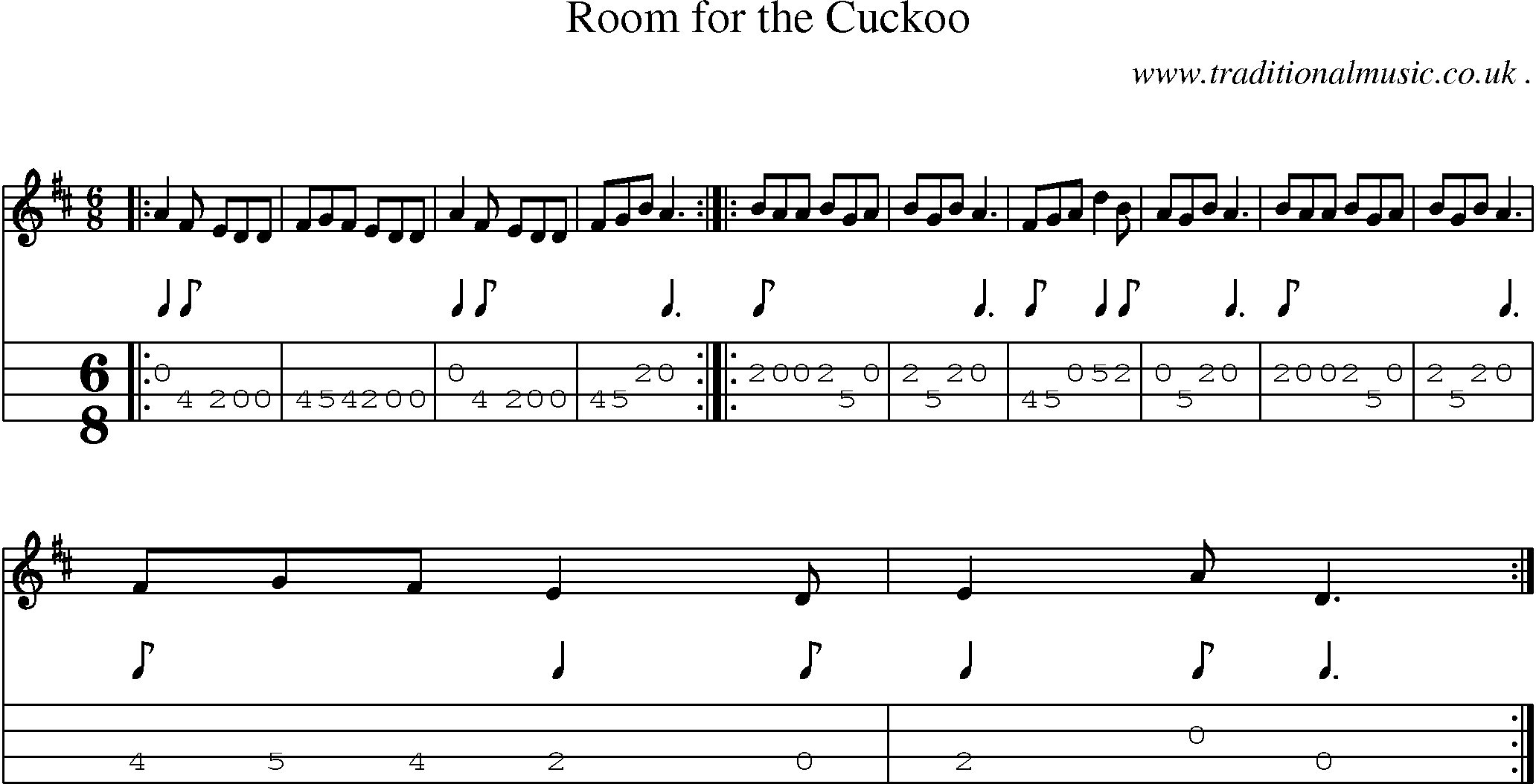 Sheet-Music and Mandolin Tabs for Room For The Cuckoo