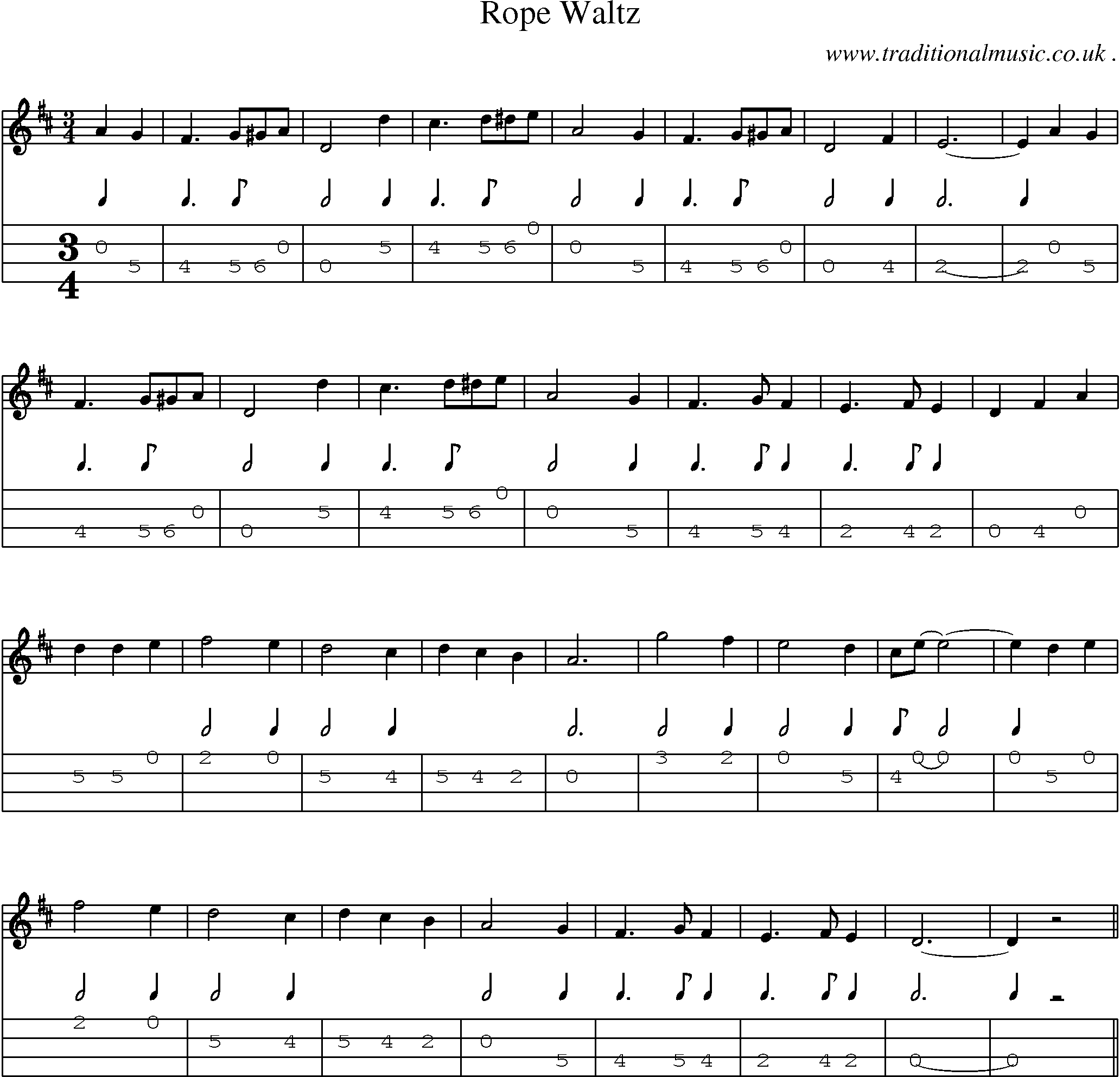 Sheet-Music and Mandolin Tabs for Rope Waltz