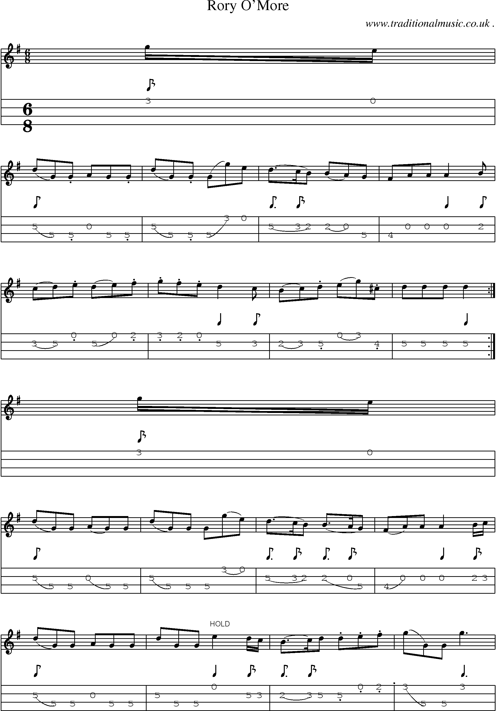 Sheet-Music and Mandolin Tabs for Rory Omore