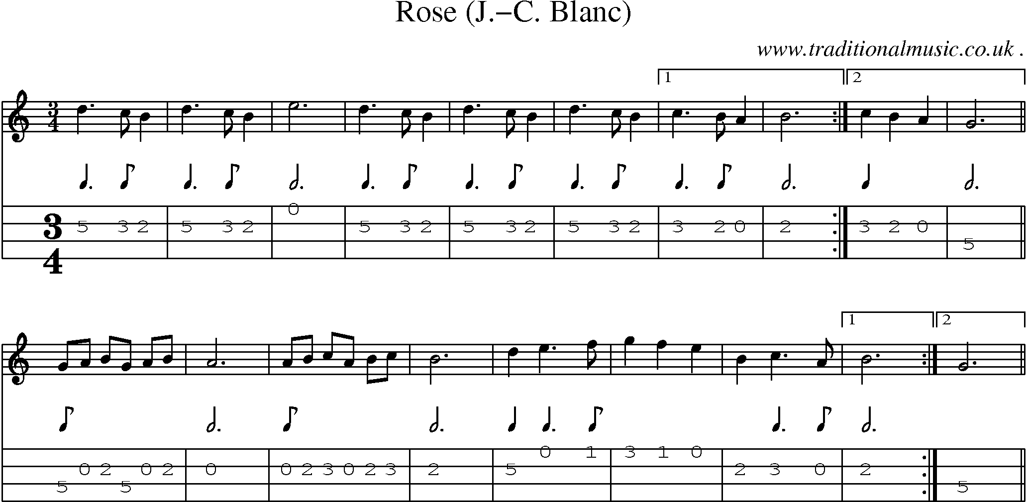 Sheet-Music and Mandolin Tabs for Rose (j-c Blanc)