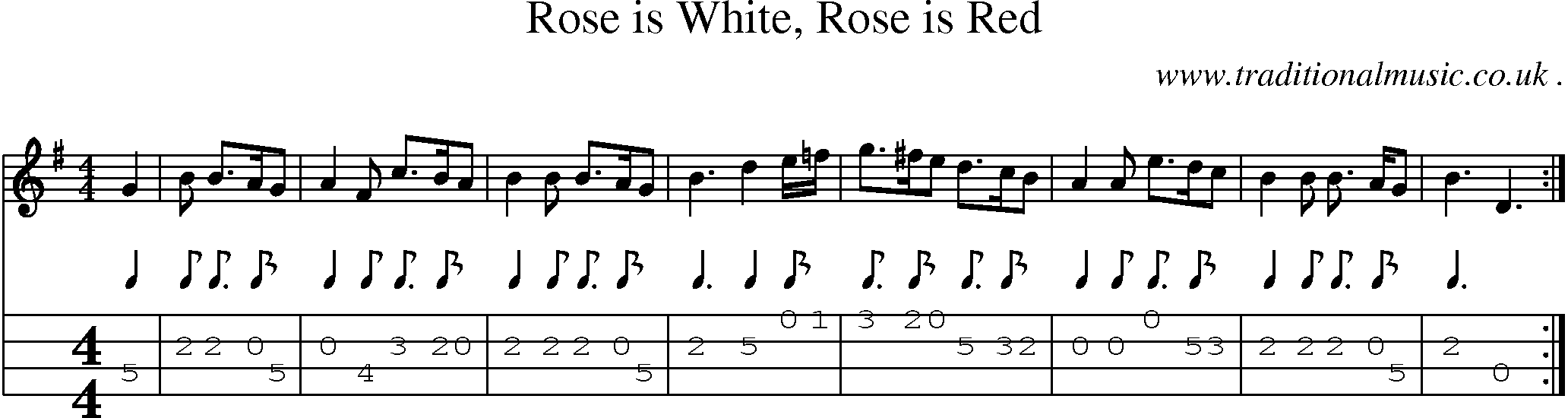 Sheet-Music and Mandolin Tabs for Rose Is White Rose Is Red