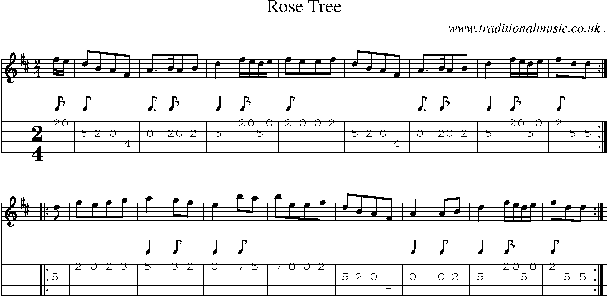 Sheet-Music and Mandolin Tabs for Rose Tree