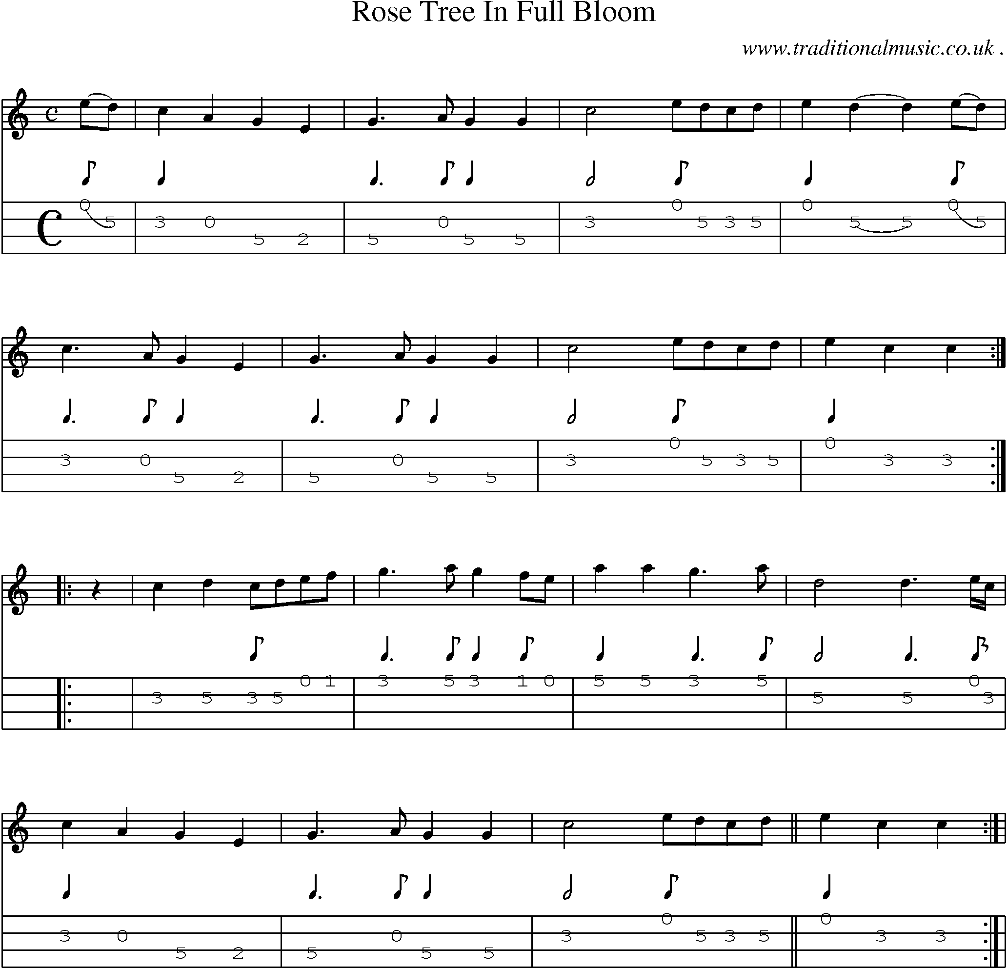 Sheet-Music and Mandolin Tabs for Rose Tree In Full Bloom