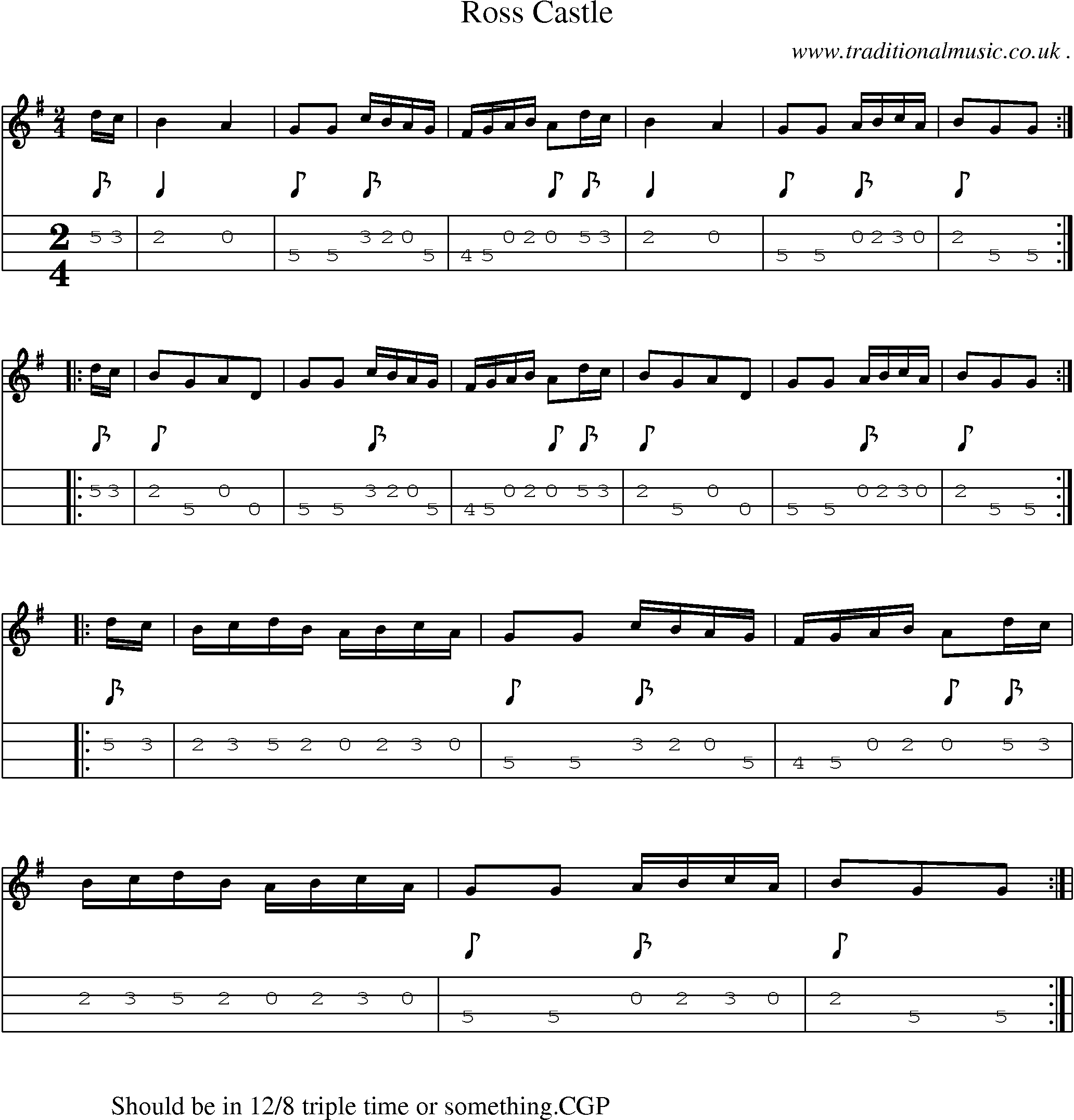 Sheet-Music and Mandolin Tabs for Ross Castle