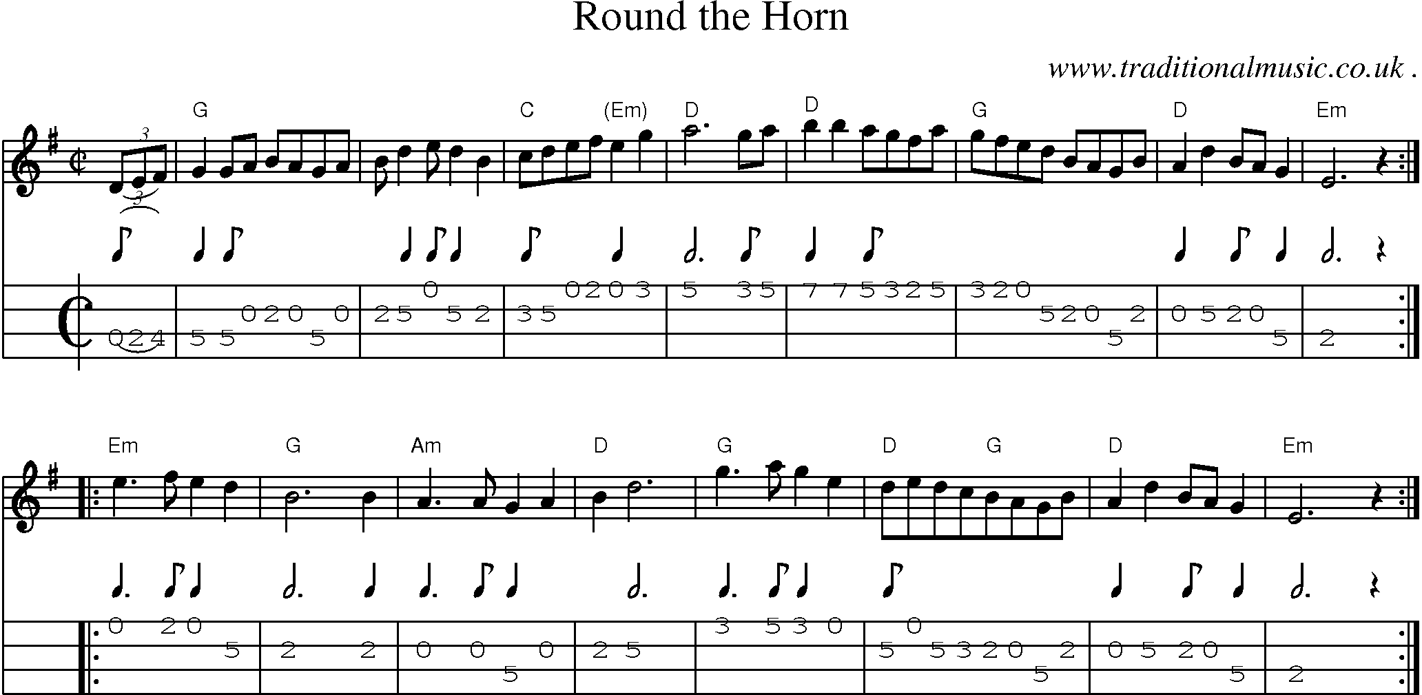 Sheet-Music and Mandolin Tabs for Round The Horn