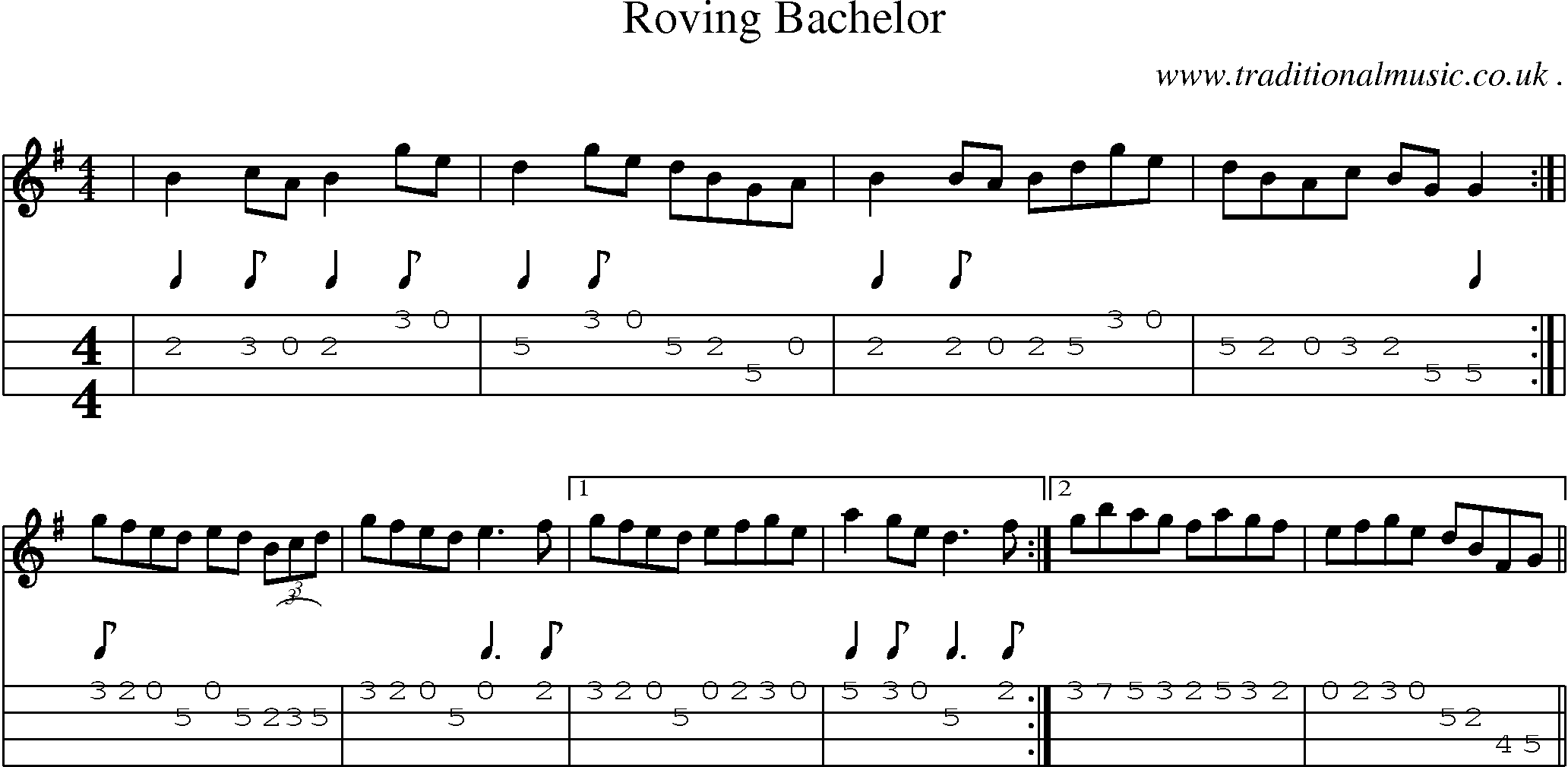 Sheet-Music and Mandolin Tabs for Roving Bachelor