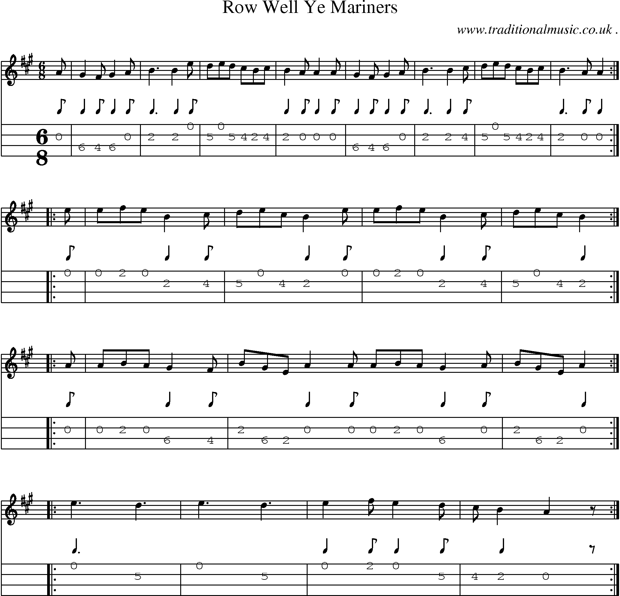 Sheet-Music and Mandolin Tabs for Row Well Ye Mariners