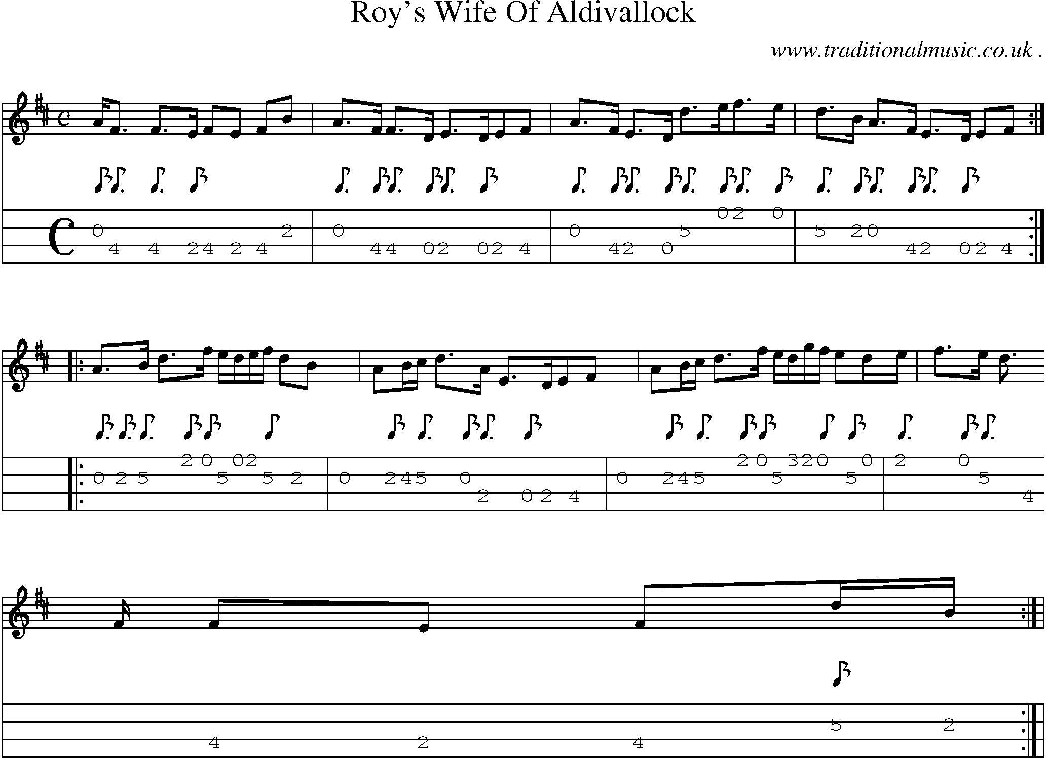 Sheet-Music and Mandolin Tabs for Roys Wife Of Aldivallock