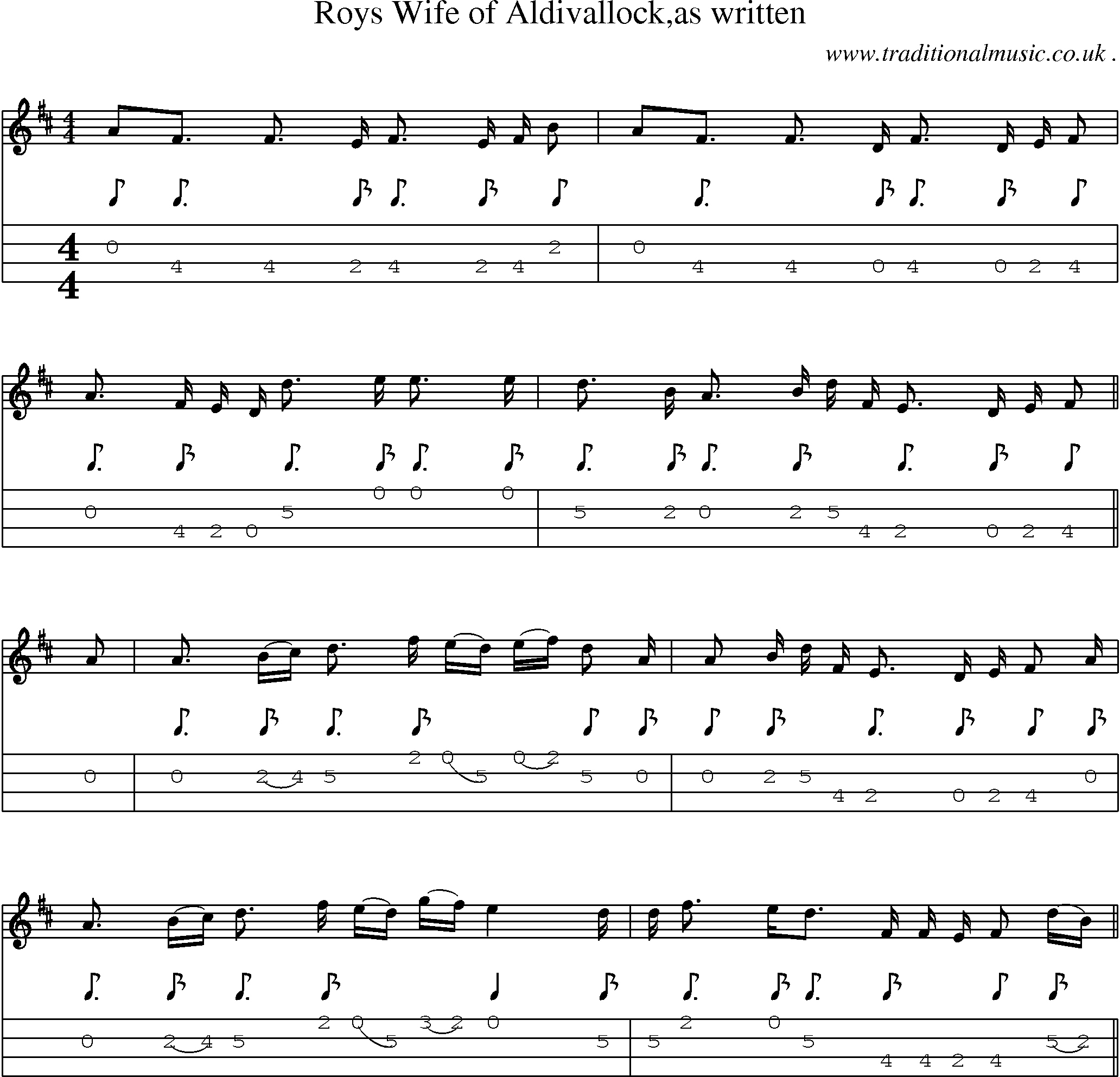 Sheet-Music and Mandolin Tabs for Roys Wife Of Aldivallockas Written