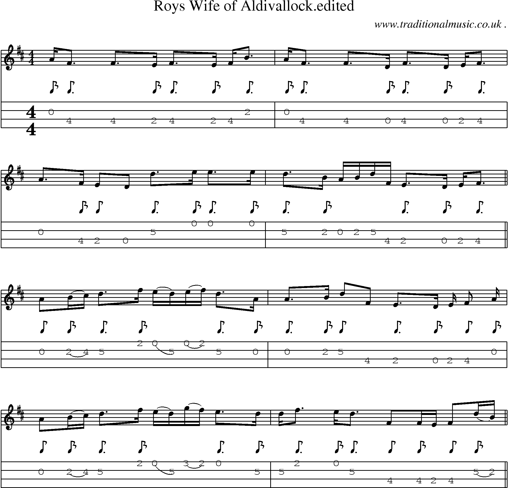 Sheet-Music and Mandolin Tabs for Roys Wife Of Aldivallockedited
