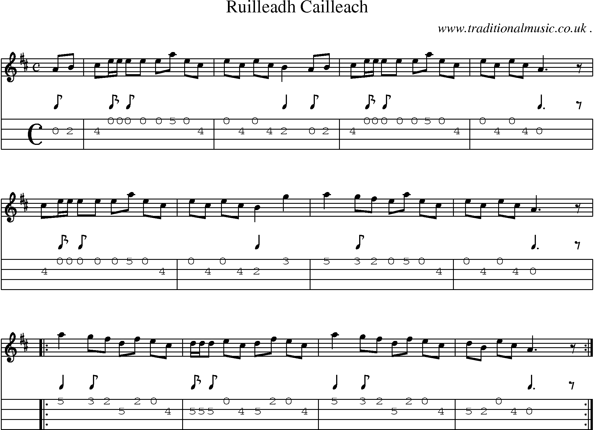 Sheet-Music and Mandolin Tabs for Ruilleadh Cailleach